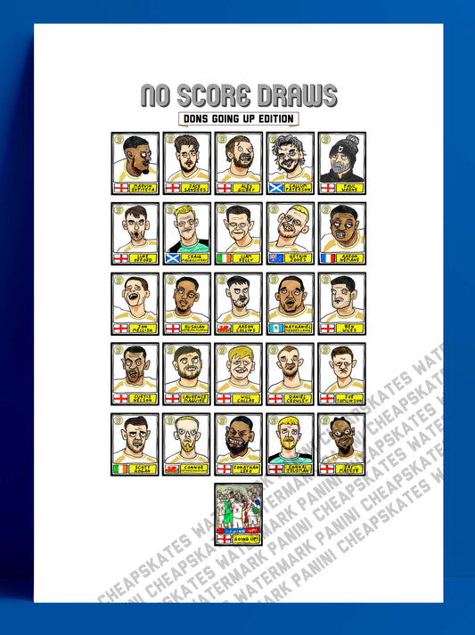 MK Dons - No Score Draws Dons Going Up Edition - A3 print of 26 Hand-Drawn Panini-style Wonky MKDFC 25/26 Promotion-Winners Poster Print