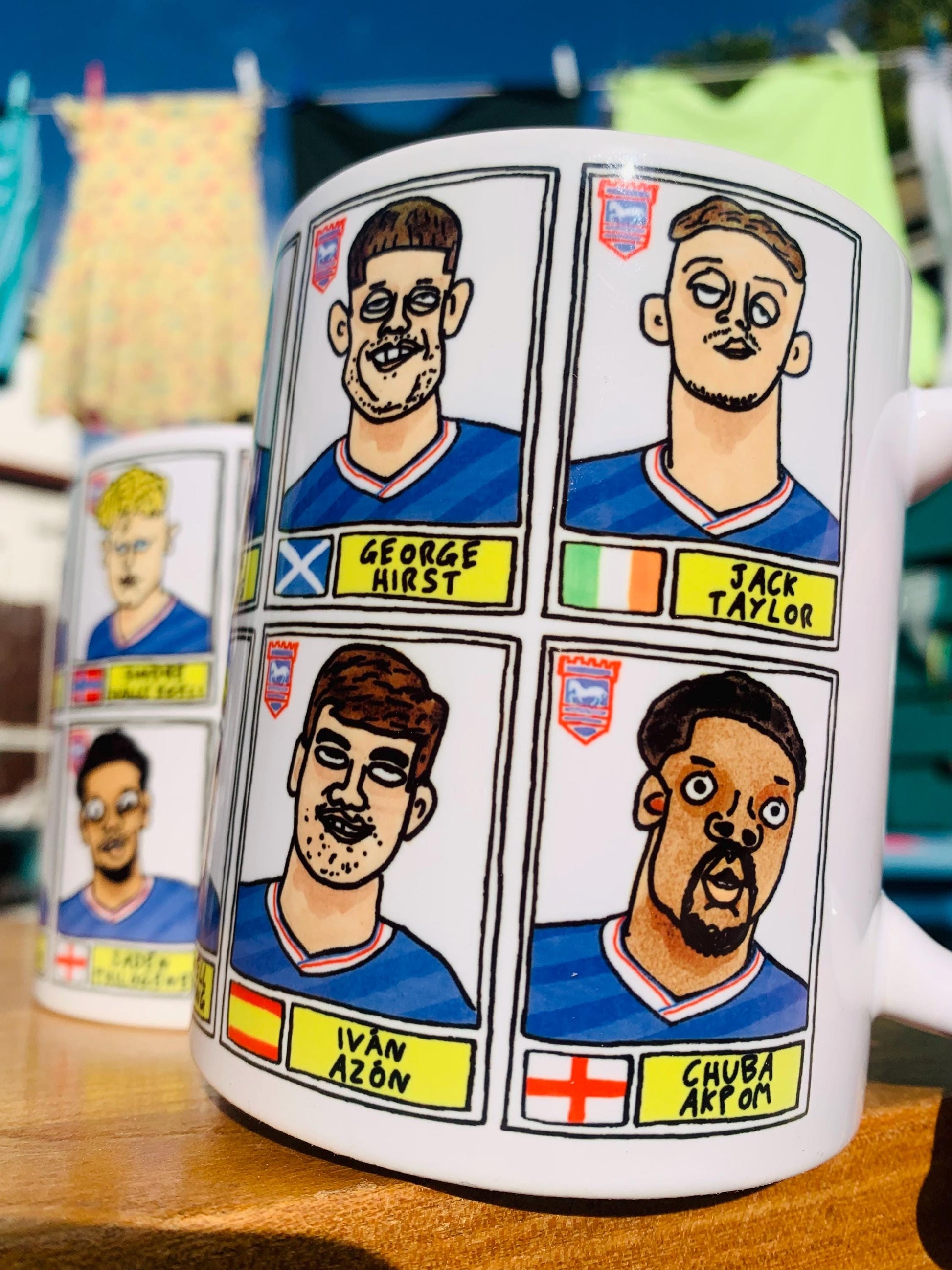 Ipswich Town Vol 4 - Town Going Up No Score Draws Mug Set - Set of TWO DIFFERENT 11oz Ceramic Mugs with Wonky ITFC 25/26 Promotion Doodles