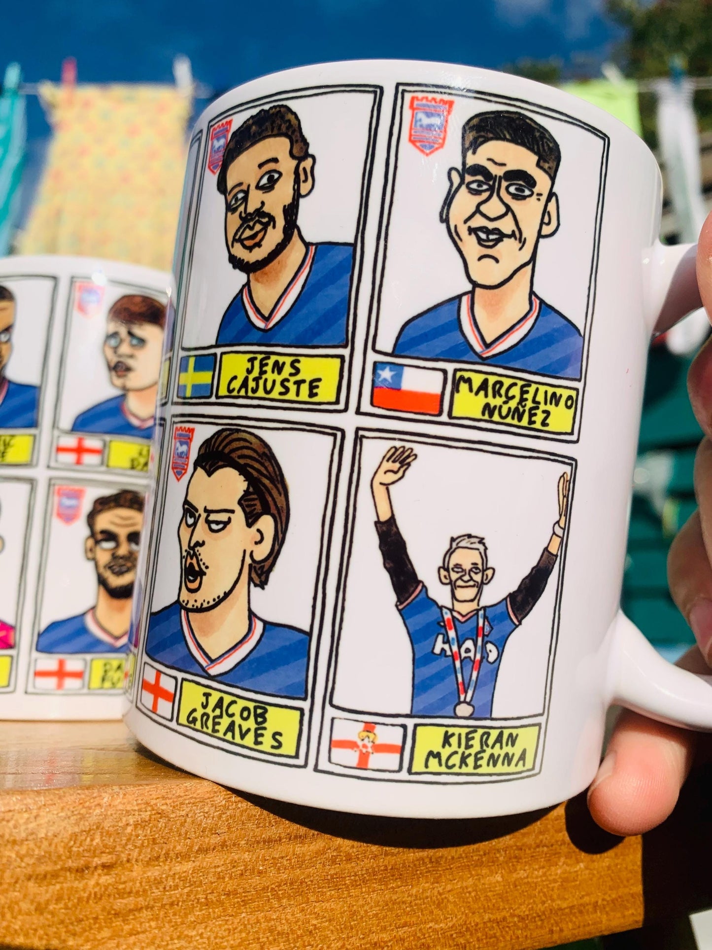Ipswich Town Vol 4 - Town Going Up No Score Draws Mug Set - Set of TWO DIFFERENT 11oz Ceramic Mugs with Wonky ITFC 25/26 Promotion Doodles