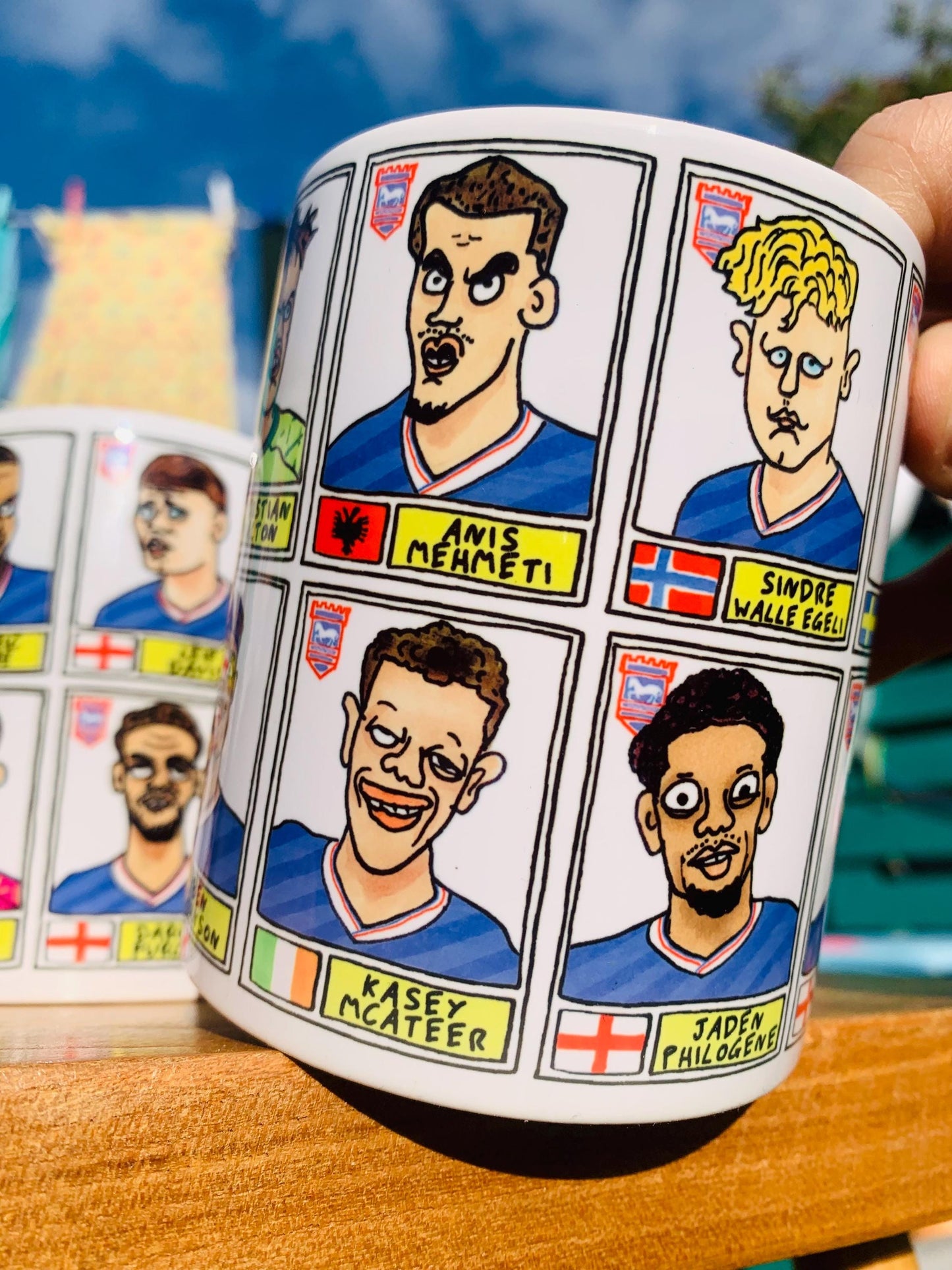 Ipswich Town Vol 4 - Town Going Up No Score Draws Mug Set - Set of TWO DIFFERENT 11oz Ceramic Mugs with Wonky ITFC 25/26 Promotion Doodles