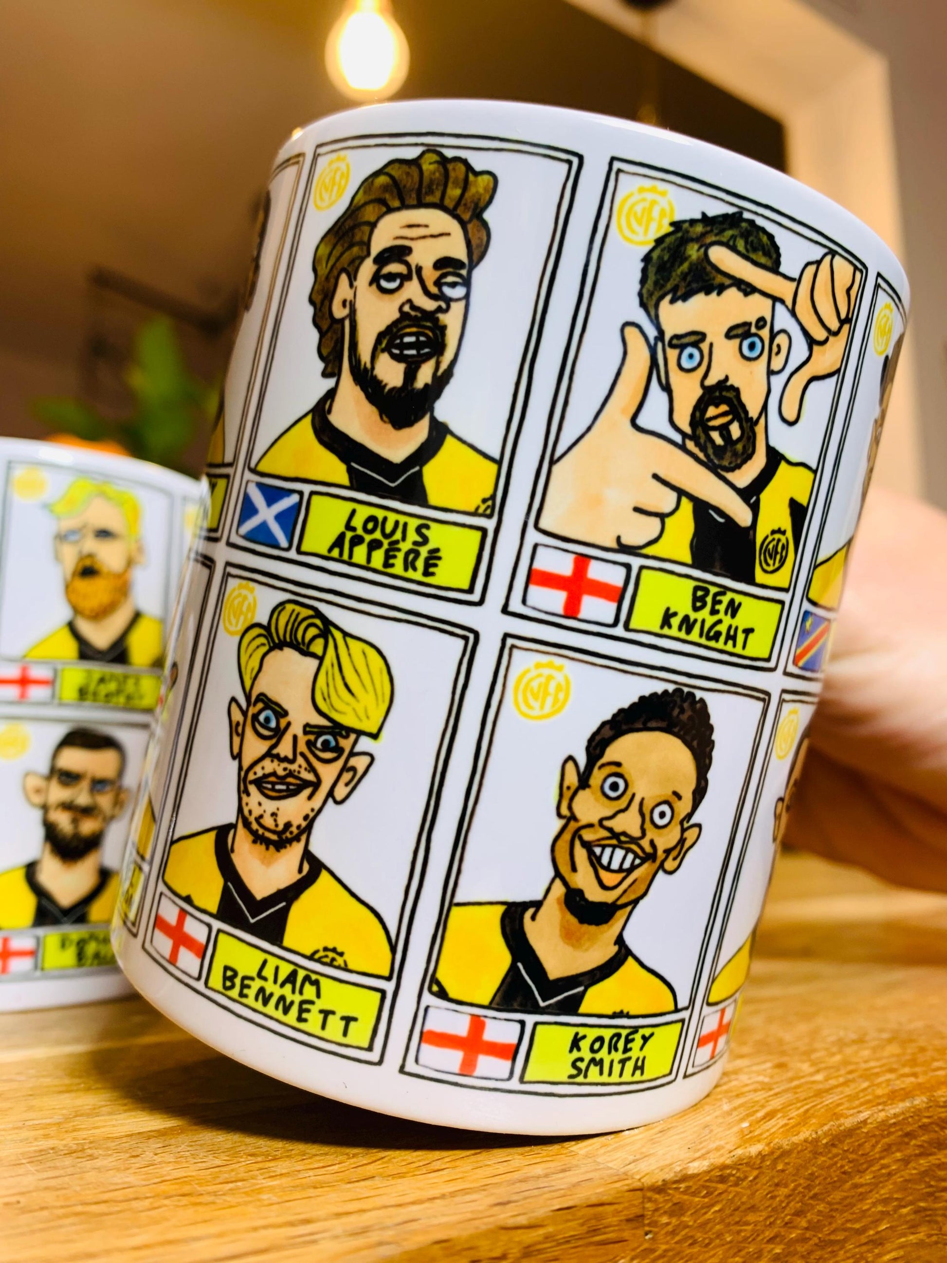 Cambridge Utd Vol 2 - U's Going Up No Score Draws Mug Set - Set of TWO DIFFERENT 11oz Ceramic Mugs with Wonky CUFC 25/26 Promotion Doodles