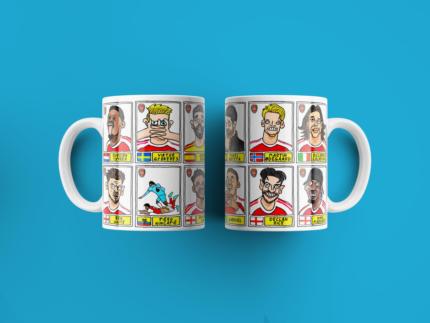 Arsenal Vol 5 Gunners 25/26 No Score Draws Mug Set - Set of TWO DIFFERENT 11oz Mugs with Wonky Panini-doodles of AFC's 25/26 Squad