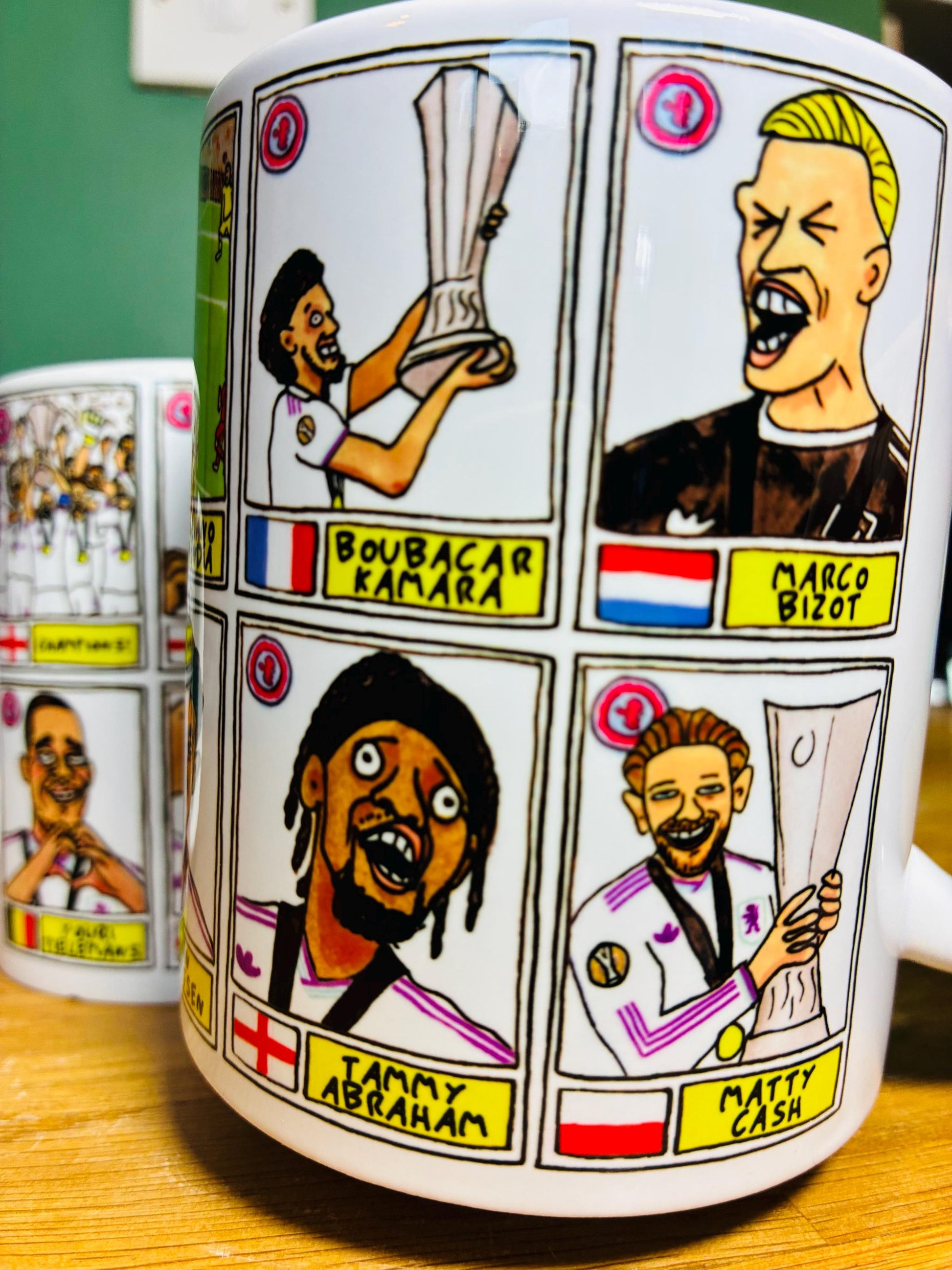 Aston Villa Europa League CHAMPIONS No Score Draws Mug Set - Set of 2 DIFFERENT 11oz Mugs with Wonky Panini-doodles of AVFC's 25/26 Squad