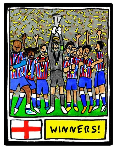 Crystal Palace Conference League CHAMPIONS - No Score Draws Leipzig '26 Edition - A3 print of 25 hand-drawn Panini-doodles of CPFC 25/26