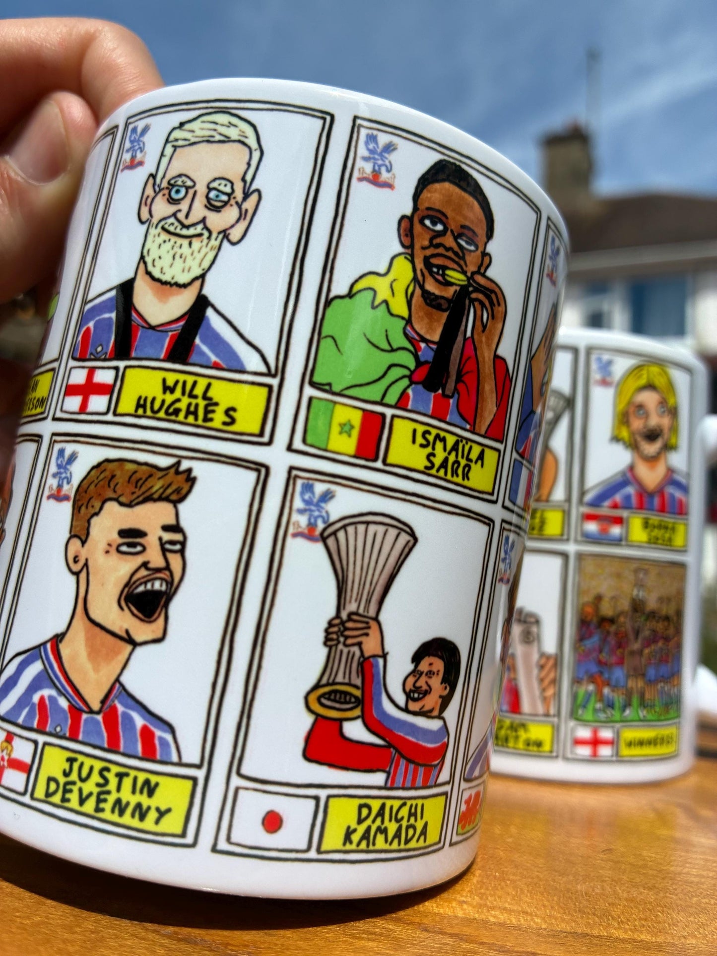 Crystal Palace Conference League CHAMPIONS No Score Draws Mug Set - Set of 2 DIFFERENT 11oz Mugs with 24 Panini-doodles of CPFCs 25/26 Squad