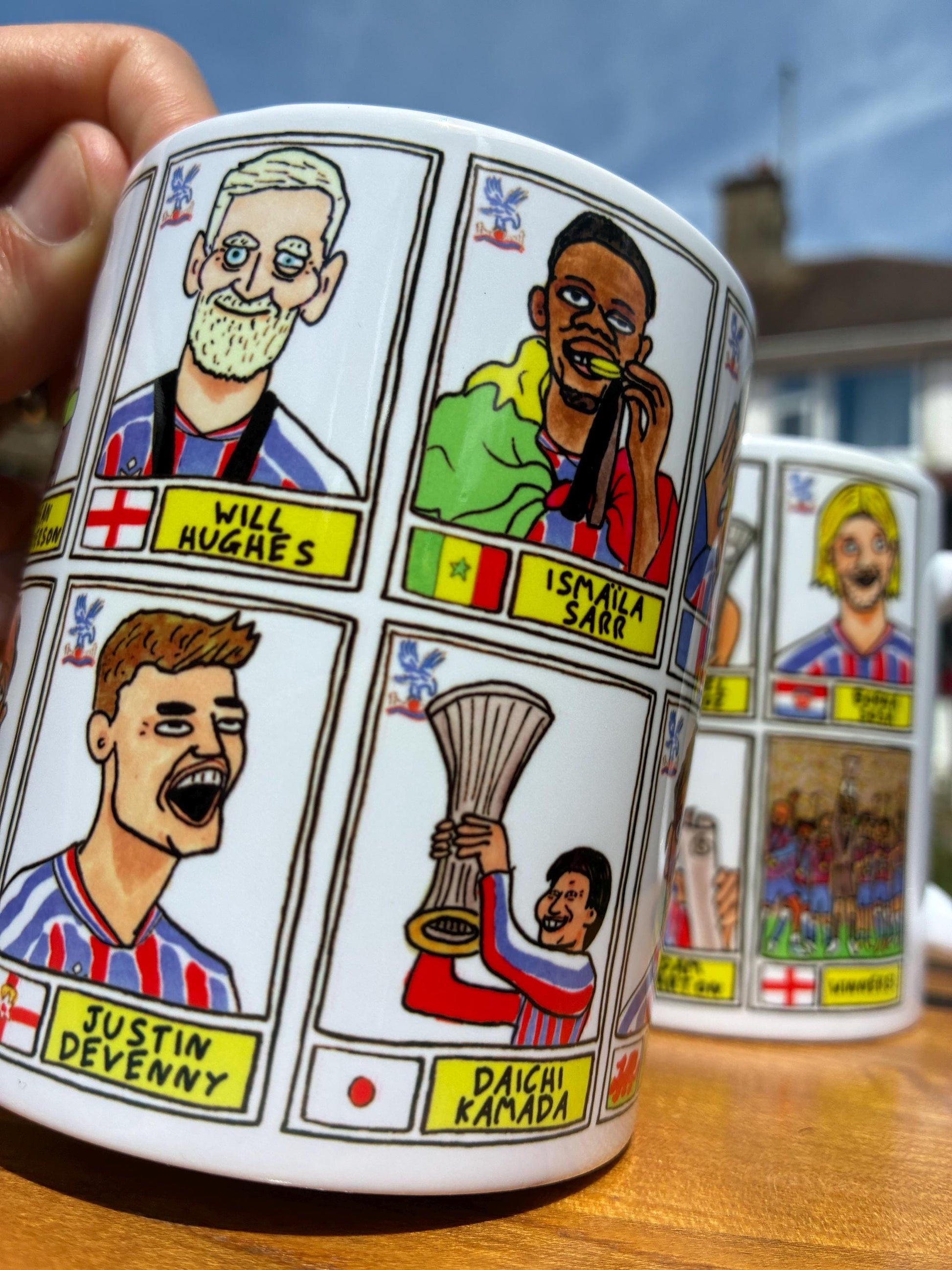 Crystal Palace Conference League CHAMPIONS No Score Draws Mug Set - Set of 2 DIFFERENT 11oz Mugs with 24 Panini-doodles of CPFCs 25/26 Squad