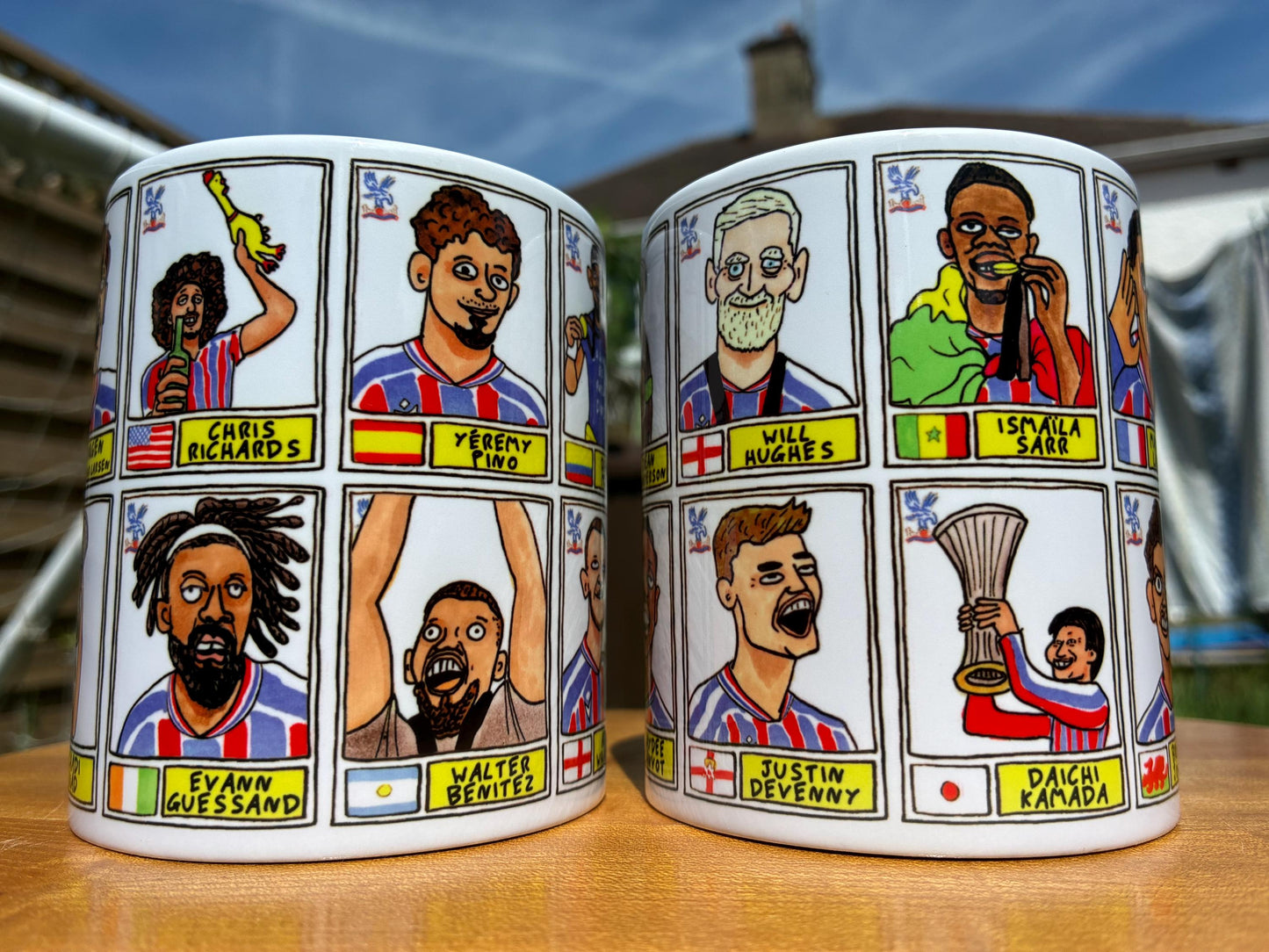 Crystal Palace Conference League CHAMPIONS No Score Draws Mug Set - Set of 2 DIFFERENT 11oz Mugs with 24 Panini-doodles of CPFCs 25/26 Squad