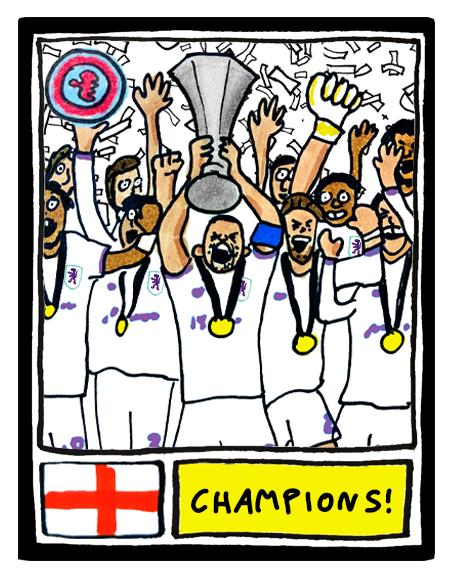 Aston Villa Europa League CHAMPIONS - No Score Draws Istanbul '26 Edition - A3 print of 26 hand-drawn wonky Panini-doodles of AVFC 25/26