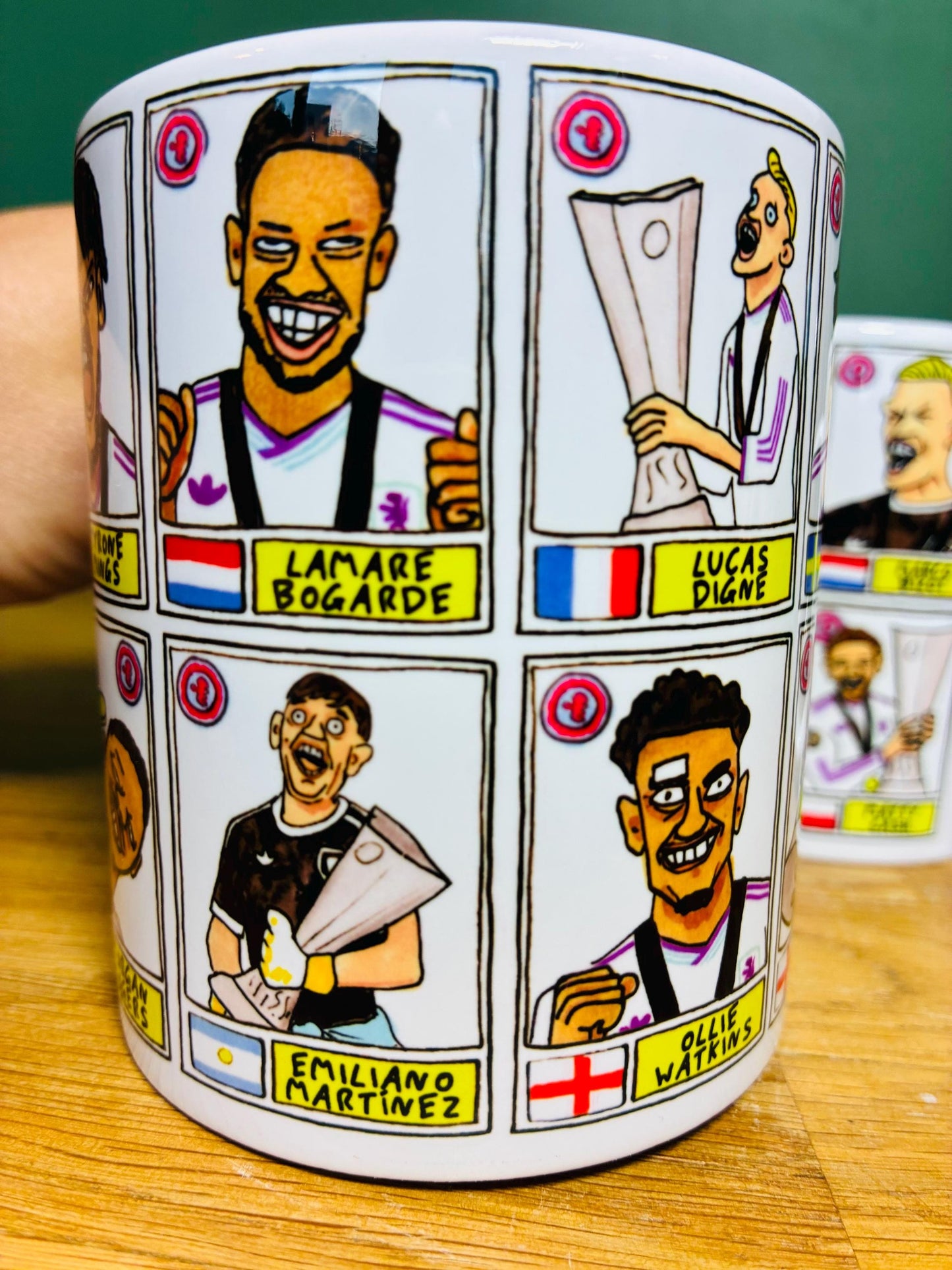 Aston Villa Europa League CHAMPIONS No Score Draws Mug Set - Set of 2 DIFFERENT 11oz Mugs with Wonky Panini-doodles of AVFC's 25/26 Squad