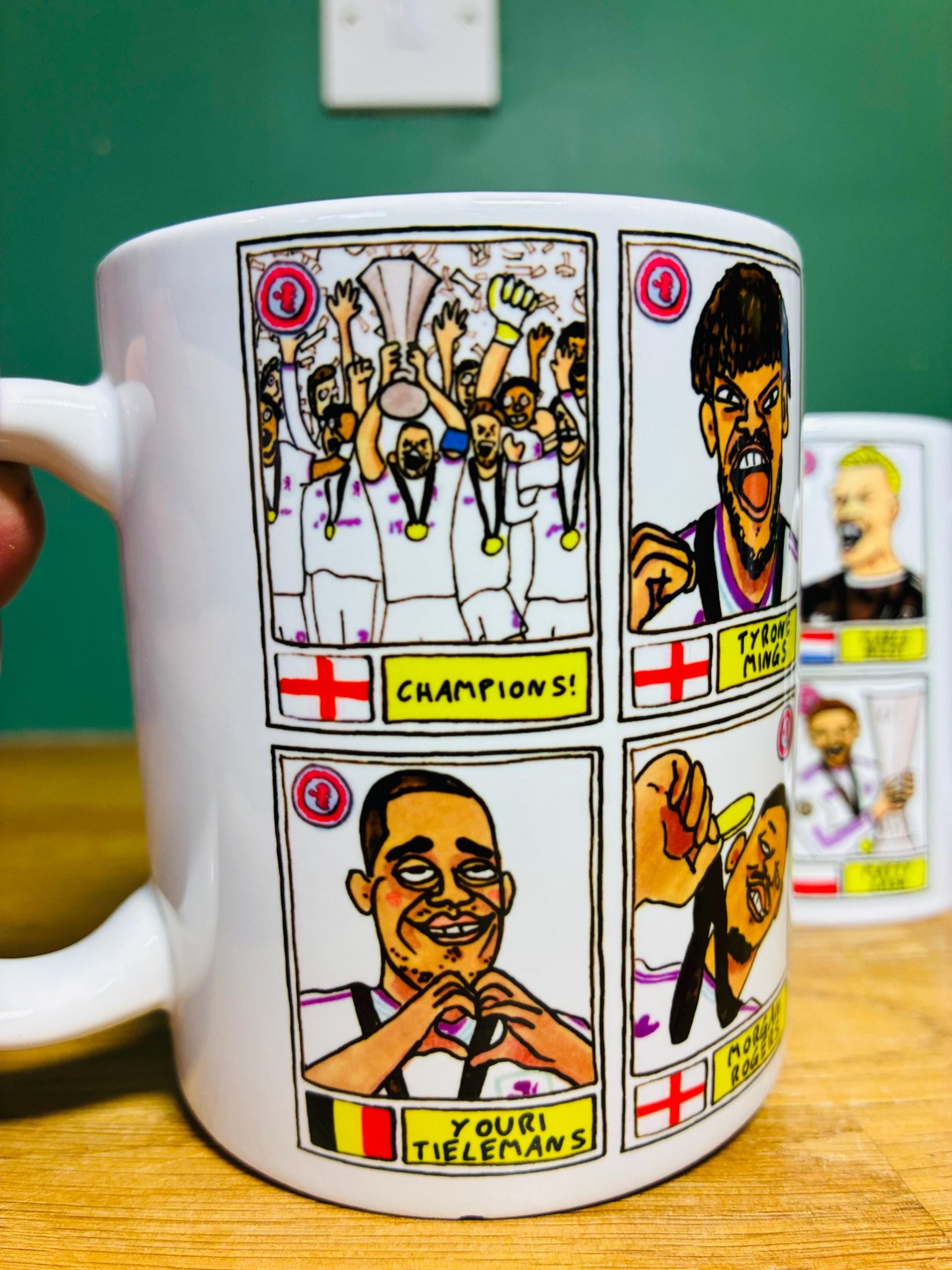 Aston Villa Europa League CHAMPIONS No Score Draws Mug Set - Set of 2 DIFFERENT 11oz Mugs with Wonky Panini-doodles of AVFC's 25/26 Squad