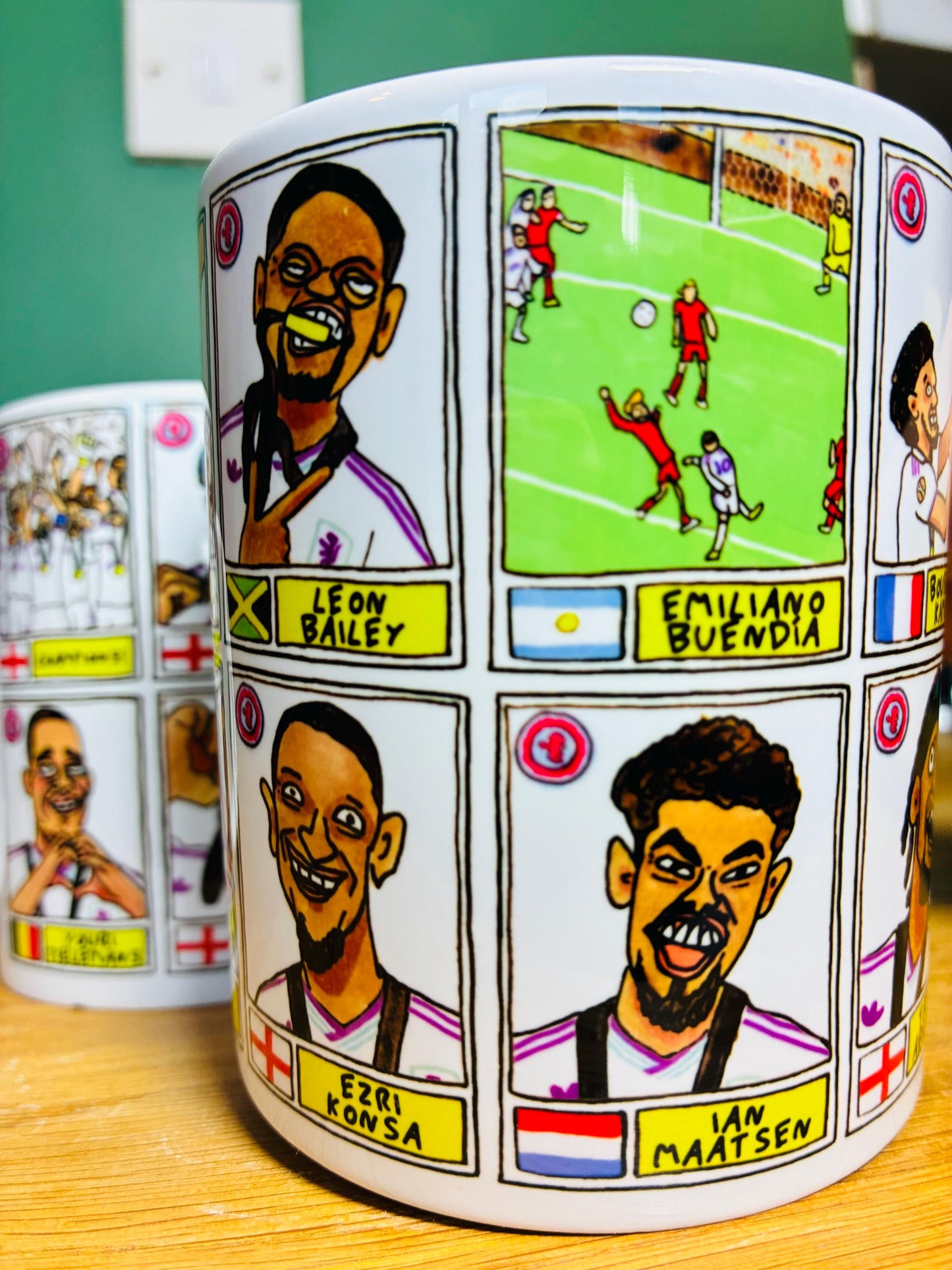 Aston Villa Europa League CHAMPIONS No Score Draws Mug Set - Set of 2 DIFFERENT 11oz Mugs with Wonky Panini-doodles of AVFC's 25/26 Squad