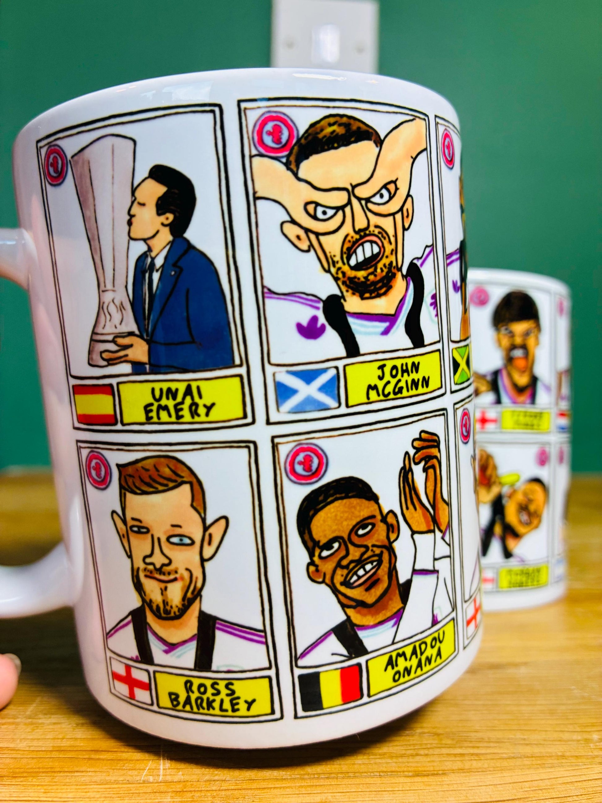Aston Villa Europa League CHAMPIONS No Score Draws Mug Set - Set of 2 DIFFERENT 11oz Mugs with Wonky Panini-doodles of AVFC's 25/26 Squad