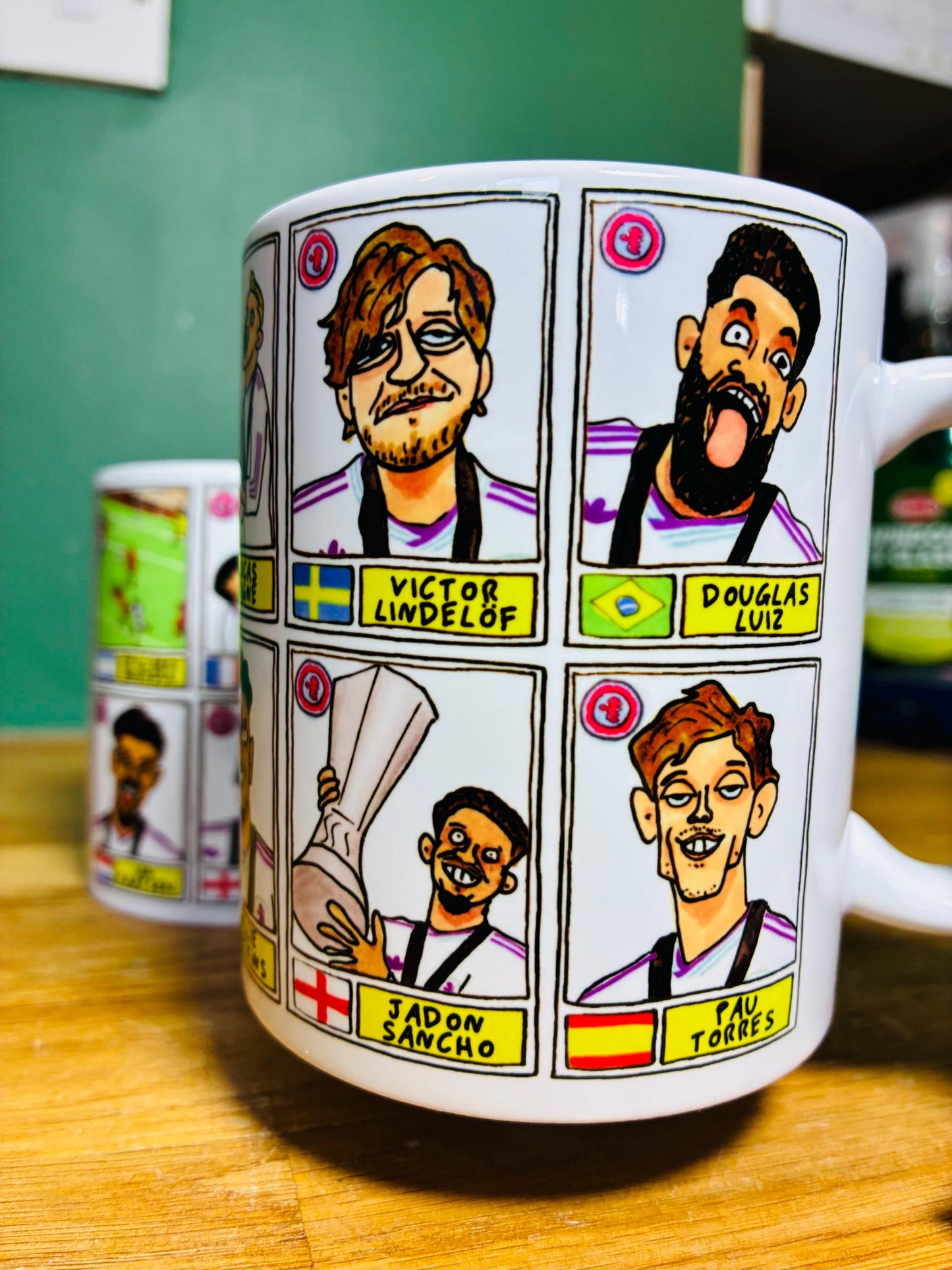 Aston Villa Europa League CHAMPIONS No Score Draws Mug Set - Set of 2 DIFFERENT 11oz Mugs with Wonky Panini-doodles of AVFC's 25/26 Squad