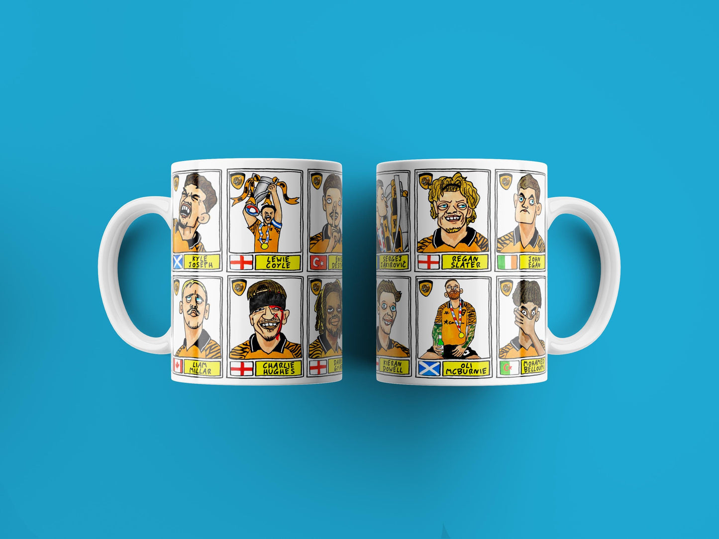 Hull City Vol 3 - 25/26 Tigers No Score Draws Mug Set - Set of 2 DIFFERENT 11oz Mugs with 24 Panini-doodles of HCAFCs Playoff Winning Squad