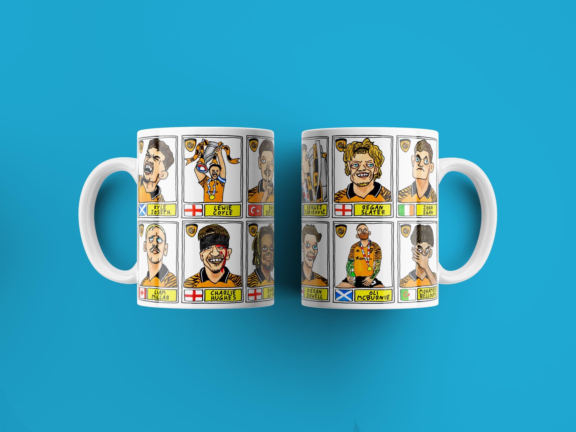 Hull City Vol 3 - 25/26 Tigers No Score Draws Mug Set - Set of 2 DIFFERENT 11oz Mugs with 24 Panini-doodles of HCAFCs Playoff Winning Squad