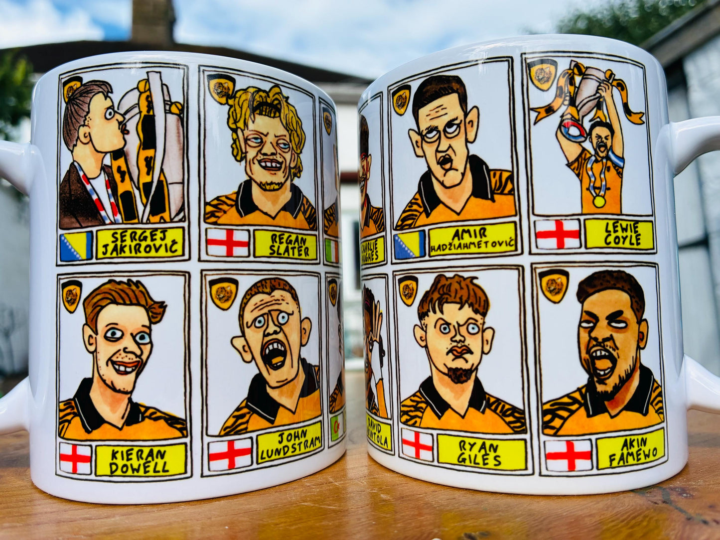 Hull City Vol 3 - 25/26 Tigers No Score Draws Mug Set - Set of 2 DIFFERENT 11oz Mugs with 24 Panini-doodles of HCAFCs Playoff Winning Squad