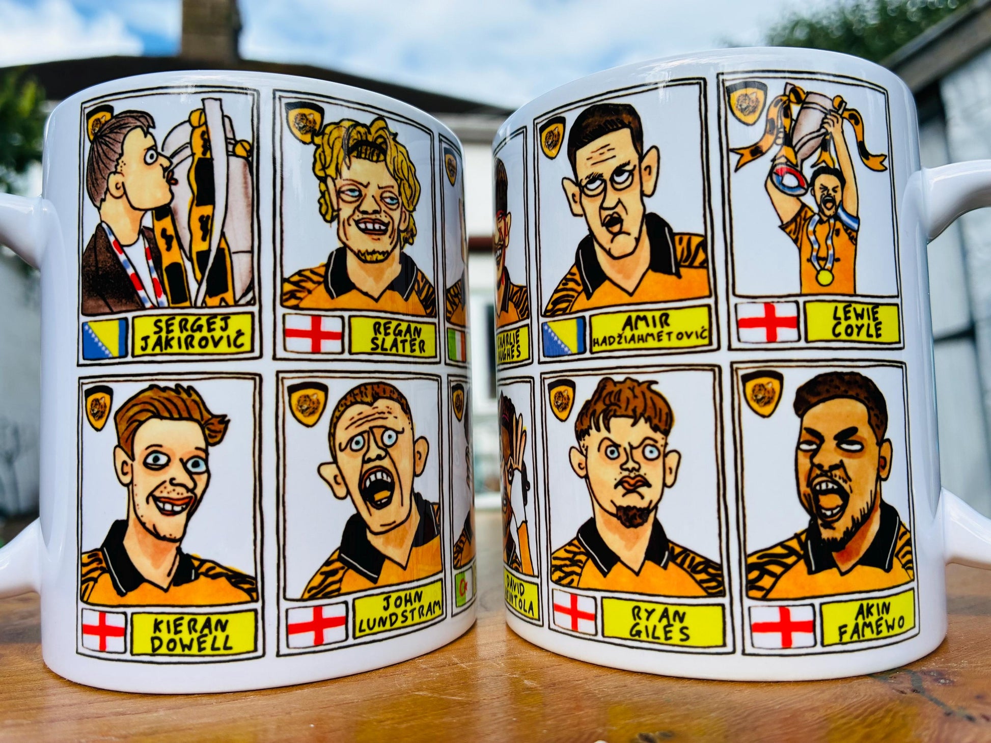Hull City Vol 3 - 25/26 Tigers No Score Draws Mug Set - Set of 2 DIFFERENT 11oz Mugs with 24 Panini-doodles of HCAFCs Playoff Winning Squad