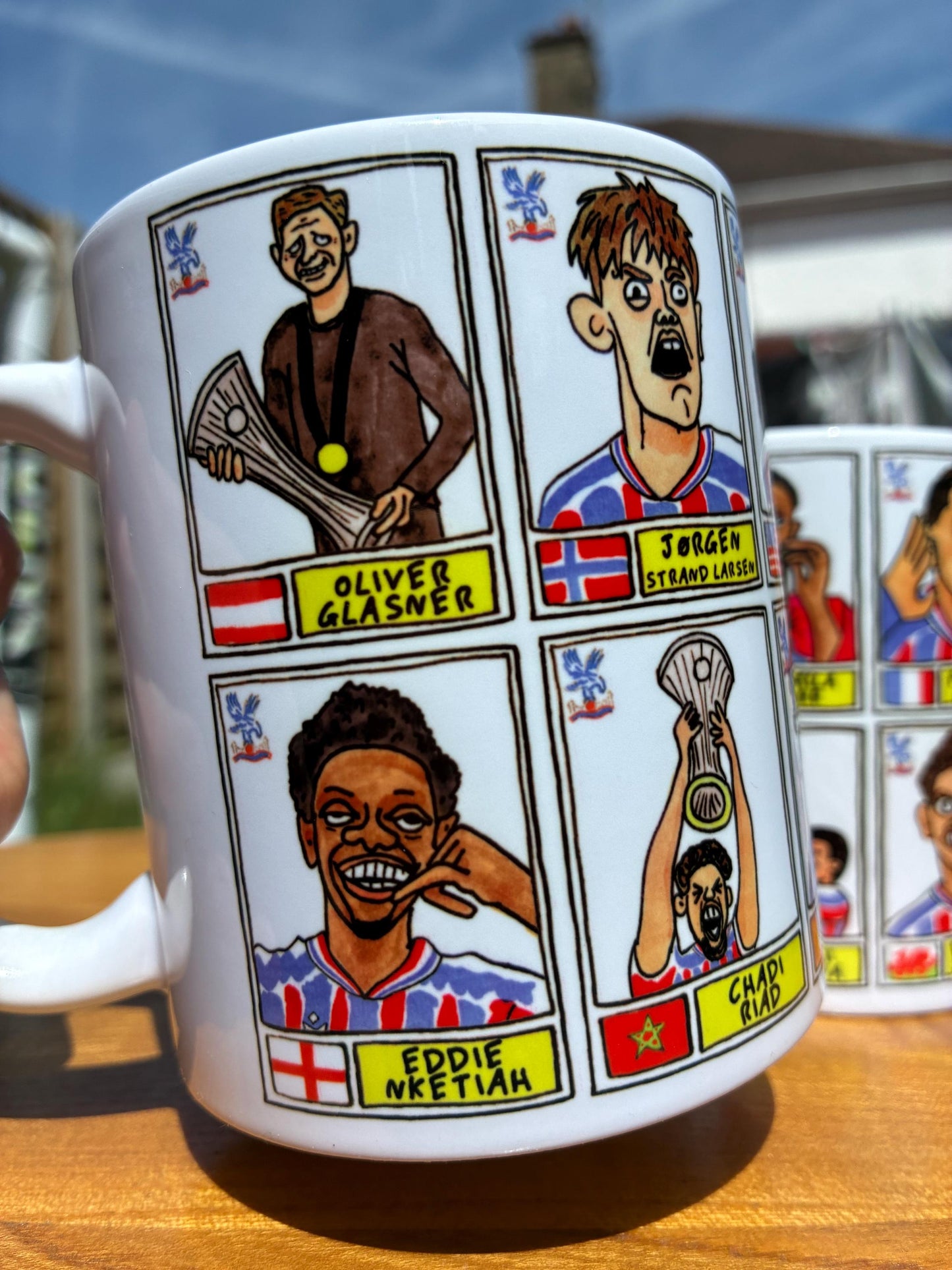 Crystal Palace Conference League CHAMPIONS No Score Draws Mug Set - Set of 2 DIFFERENT 11oz Mugs with 24 Panini-doodles of CPFCs 25/26 Squad