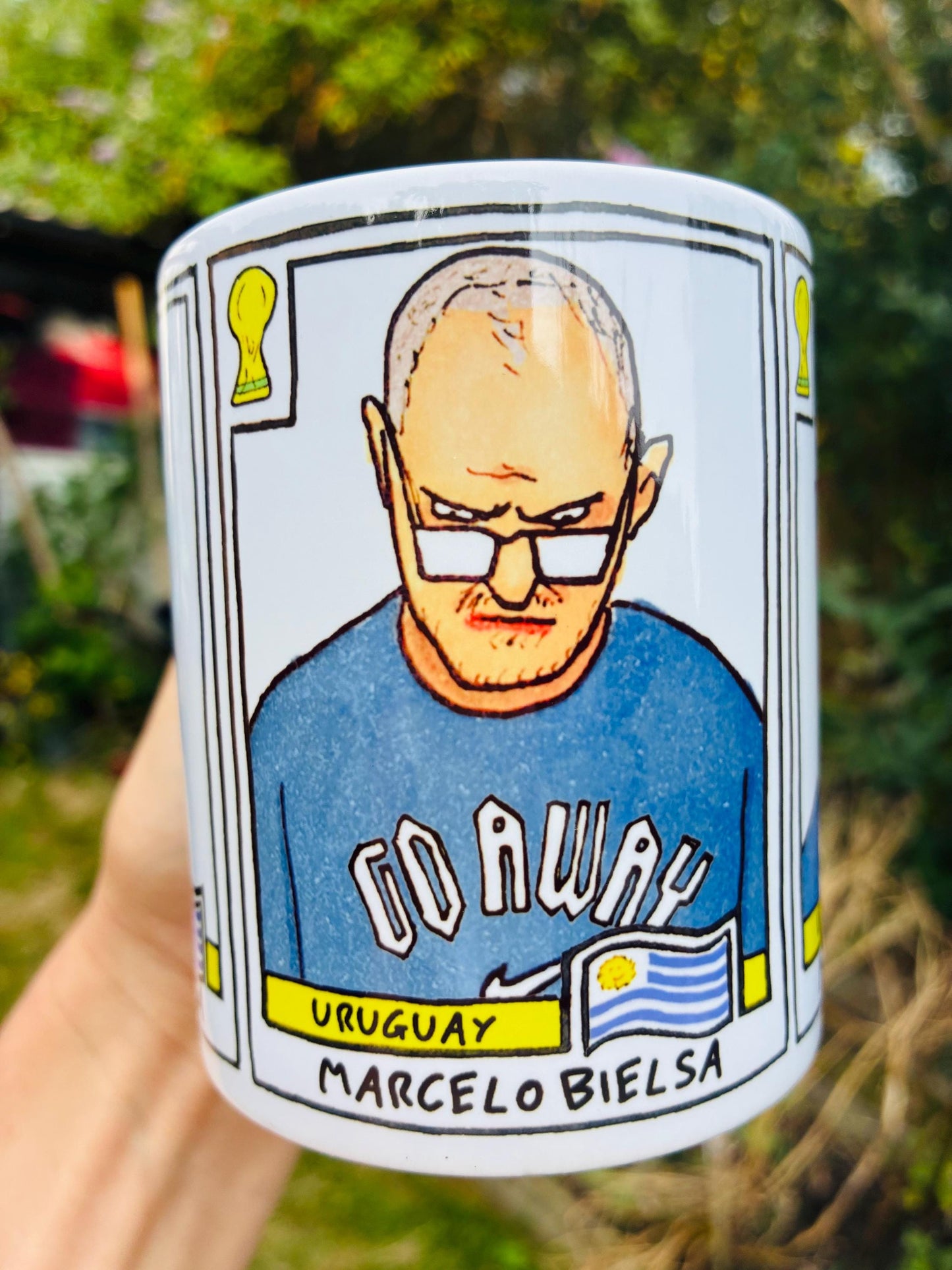 Bielsa 2026 Uruguay Triptych No Score Draws Mug - 11oz Ceramic El Loco Mug With 3 Wonky NSD World Cup 2026 Football Drawings