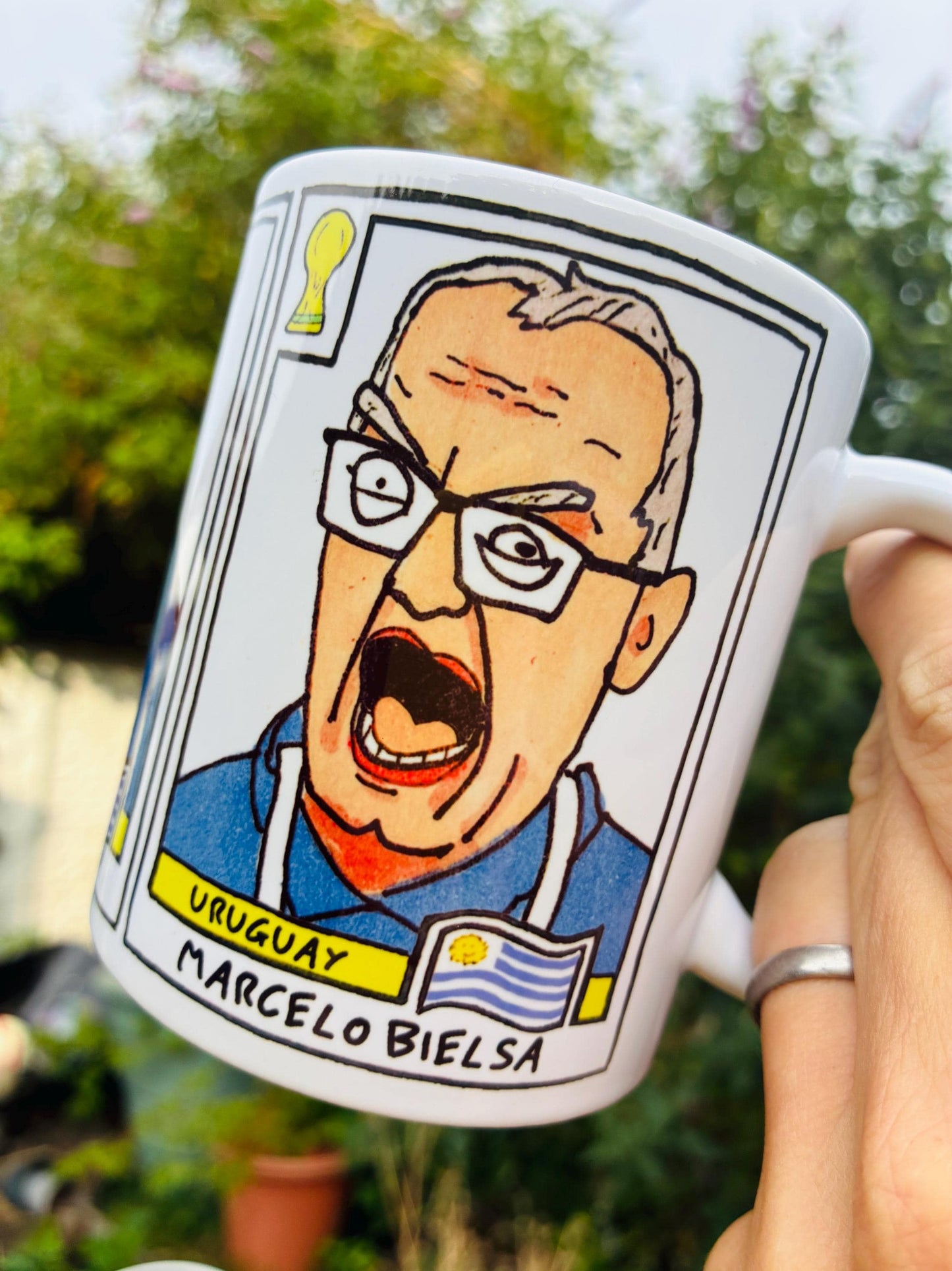 Bielsa 2026 Uruguay Triptych No Score Draws Mug - 11oz Ceramic El Loco Mug With 3 Wonky NSD World Cup 2026 Football Drawings