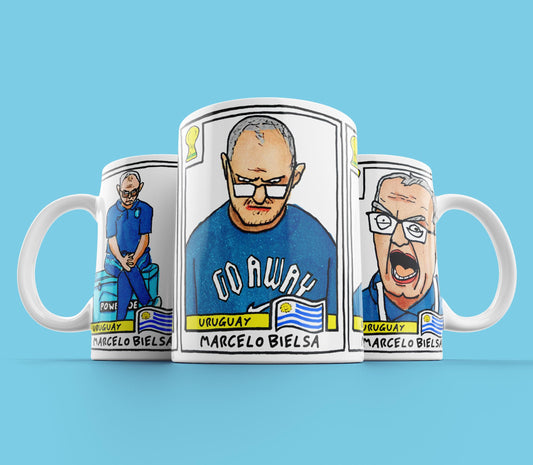 Bielsa 2026 Uruguay Triptych No Score Draws Mug - 11oz Ceramic El Loco Mug With 3 Wonky NSD World Cup 2026 Football Drawings