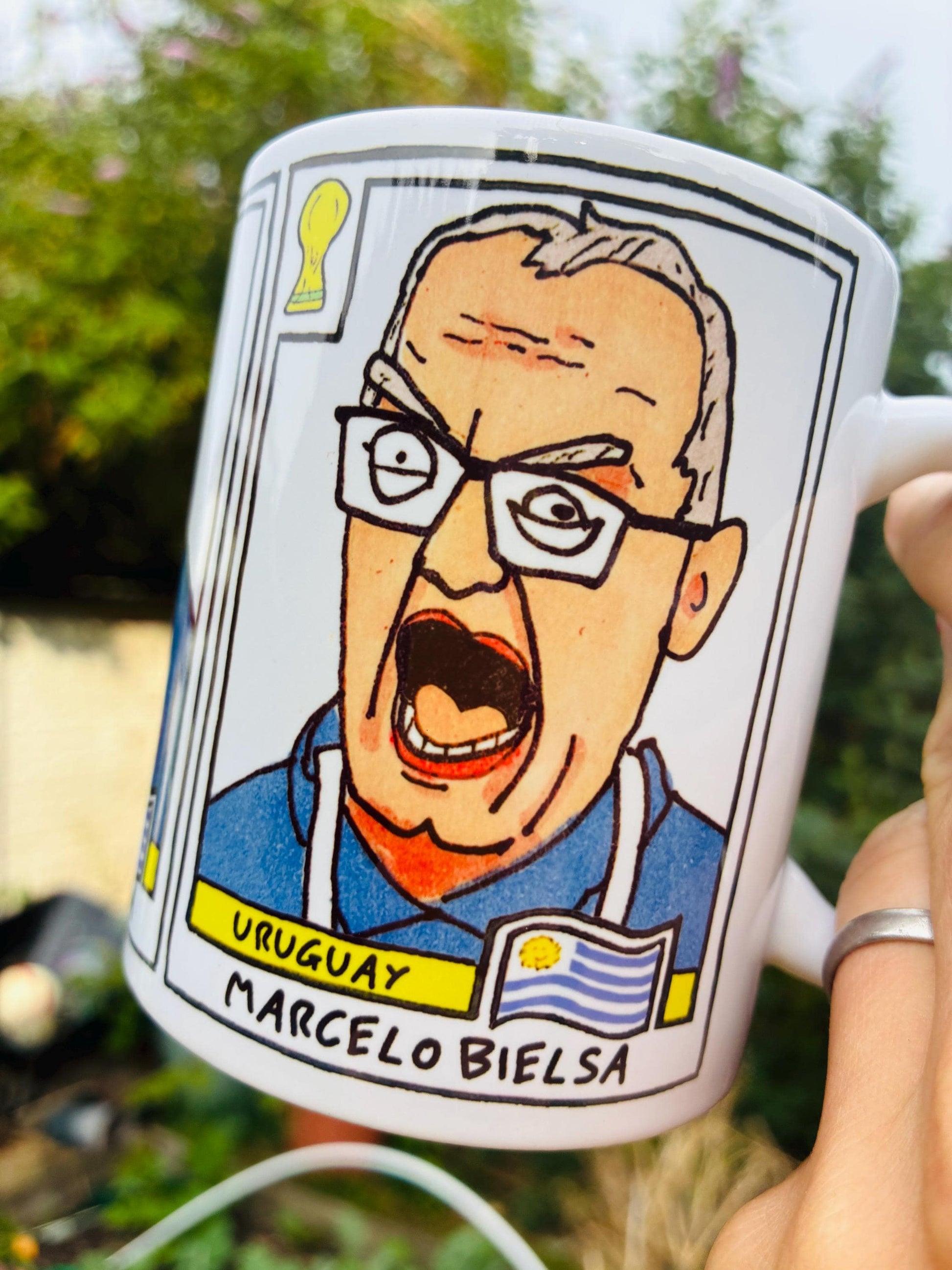 Bielsa 2026 Uruguay Triptych No Score Draws Mug - 11oz Ceramic El Loco Mug With 3 Wonky NSD World Cup 2026 Football Drawings