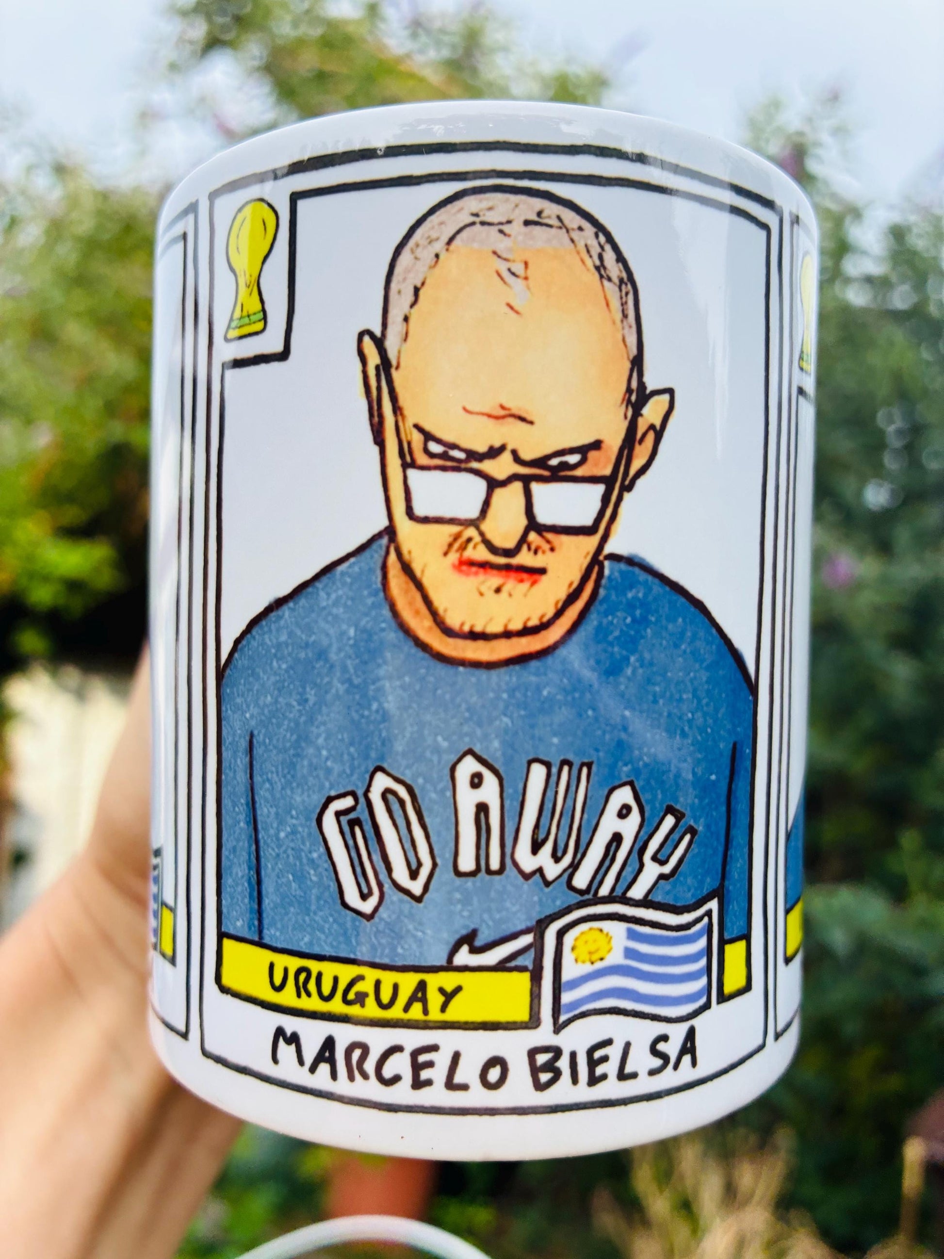 Bielsa 2026 Uruguay Triptych No Score Draws Mug - 11oz Ceramic El Loco Mug With 3 Wonky NSD World Cup 2026 Football Drawings