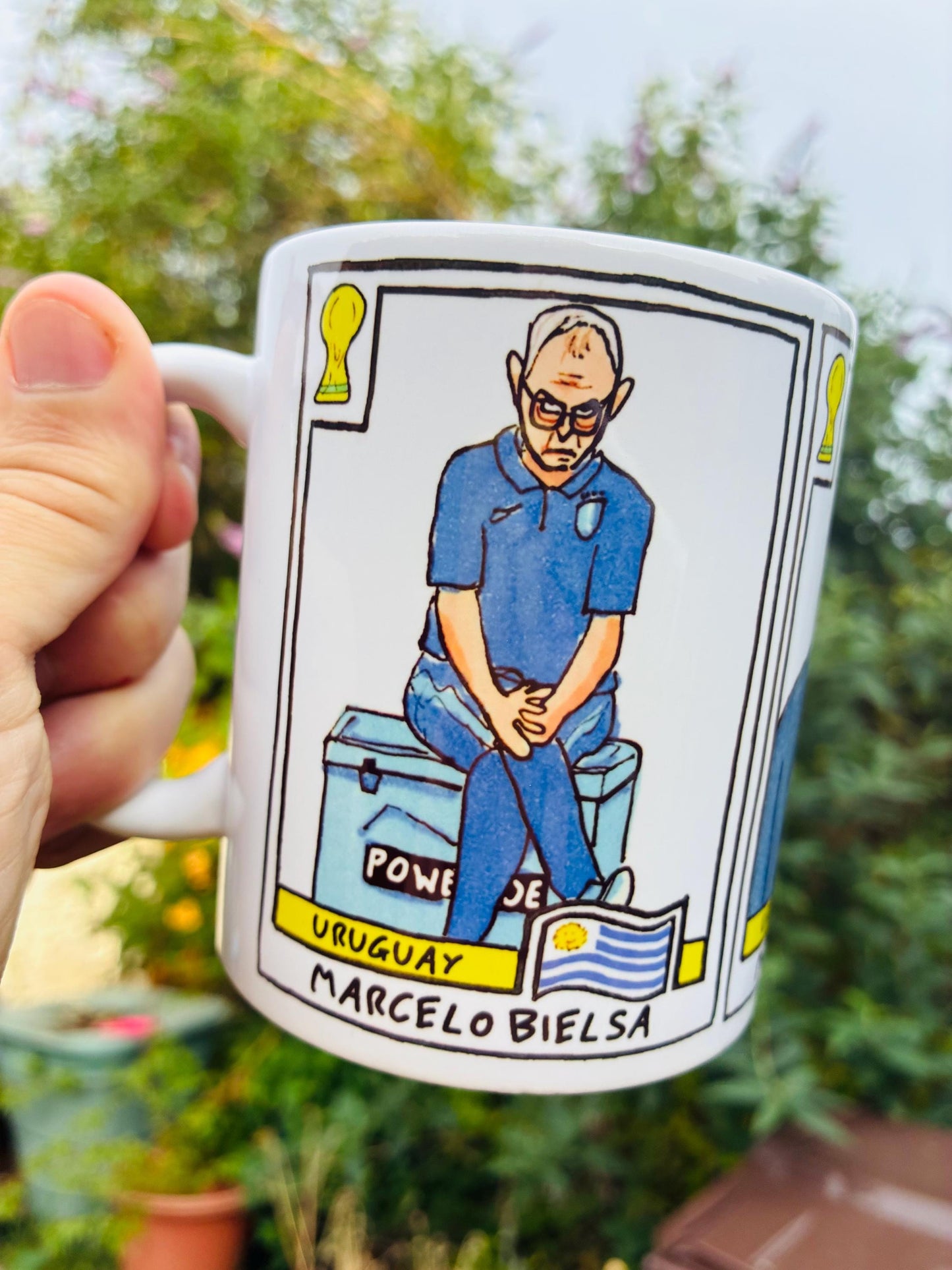 Bielsa 2026 Uruguay Triptych No Score Draws Mug - 11oz Ceramic El Loco Mug With 3 Wonky NSD World Cup 2026 Football Drawings