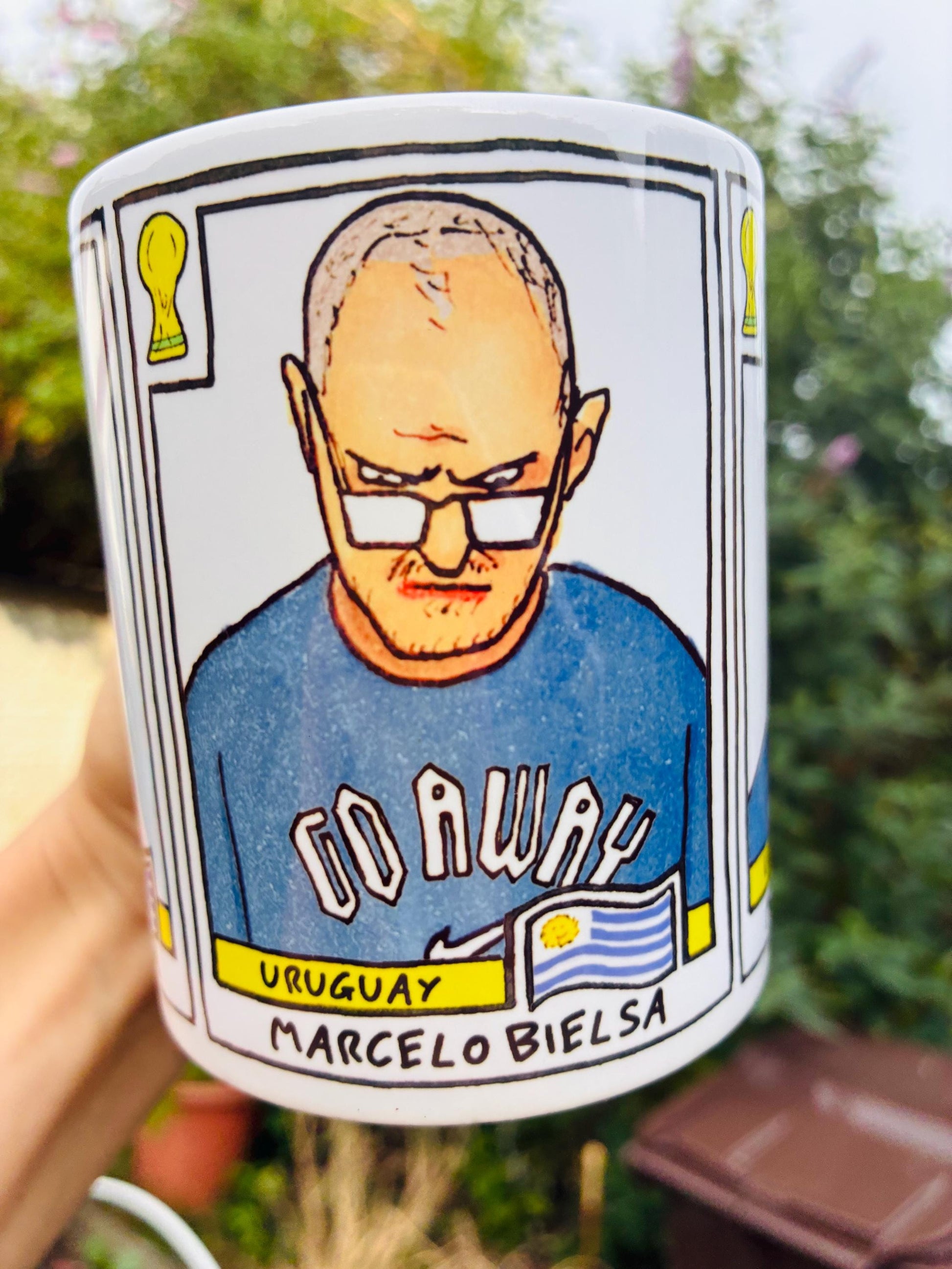 Bielsa 2026 Uruguay Triptych No Score Draws Mug - 11oz Ceramic El Loco Mug With 3 Wonky NSD World Cup 2026 Football Drawings