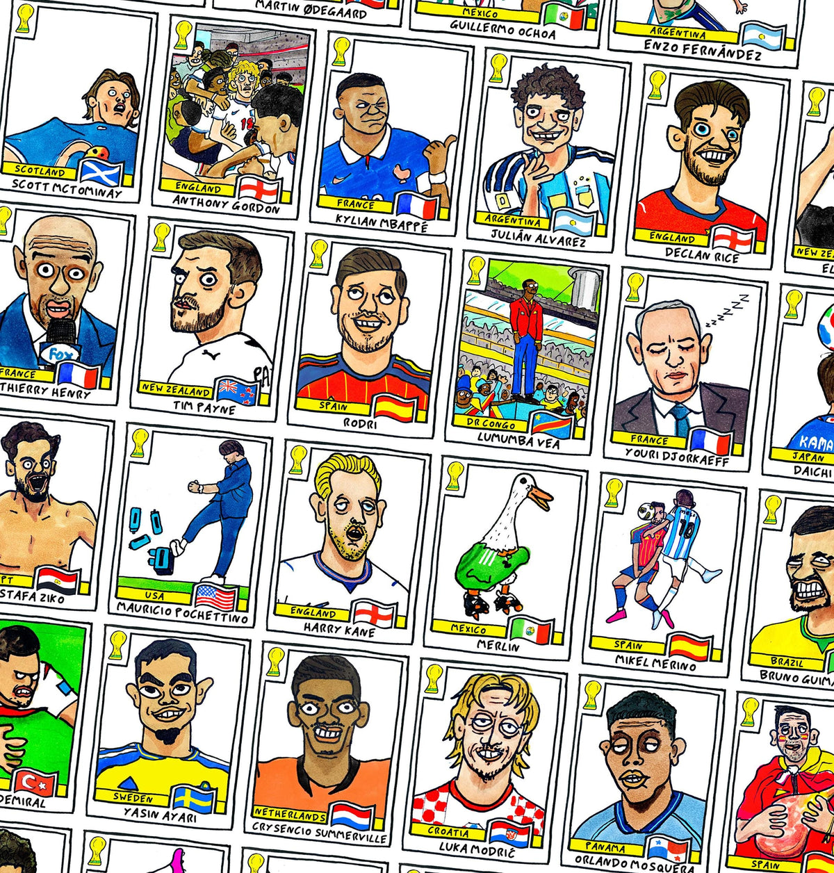 World Cup 2026 - No Score Draws A1 Poster - Extra Large Poster Featuring 245 Wonky Panini-Style WC2026 Doodles