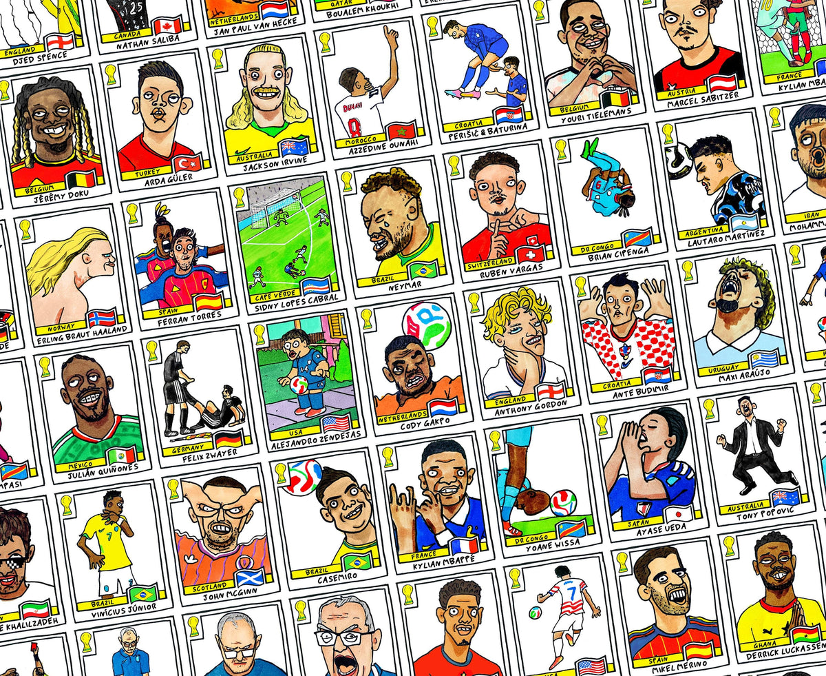 World Cup 2026 - No Score Draws A1 Poster - Extra Large Poster Featuring 245 Wonky Panini-Style WC2026 Doodles