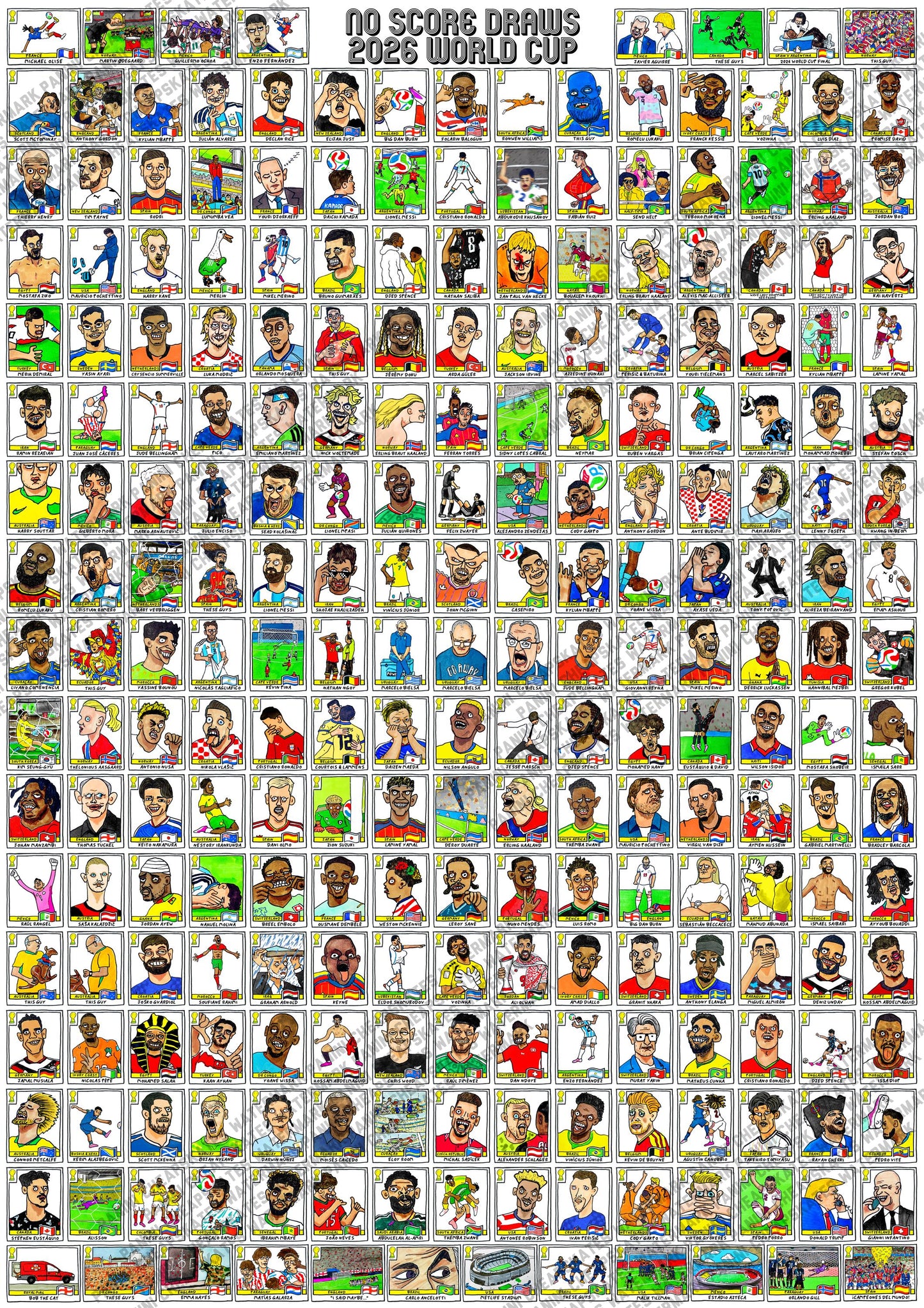 World Cup 2026 - No Score Draws A1 Poster - Extra Large Poster Featuring 245 Wonky Panini-Style WC2026 Doodles