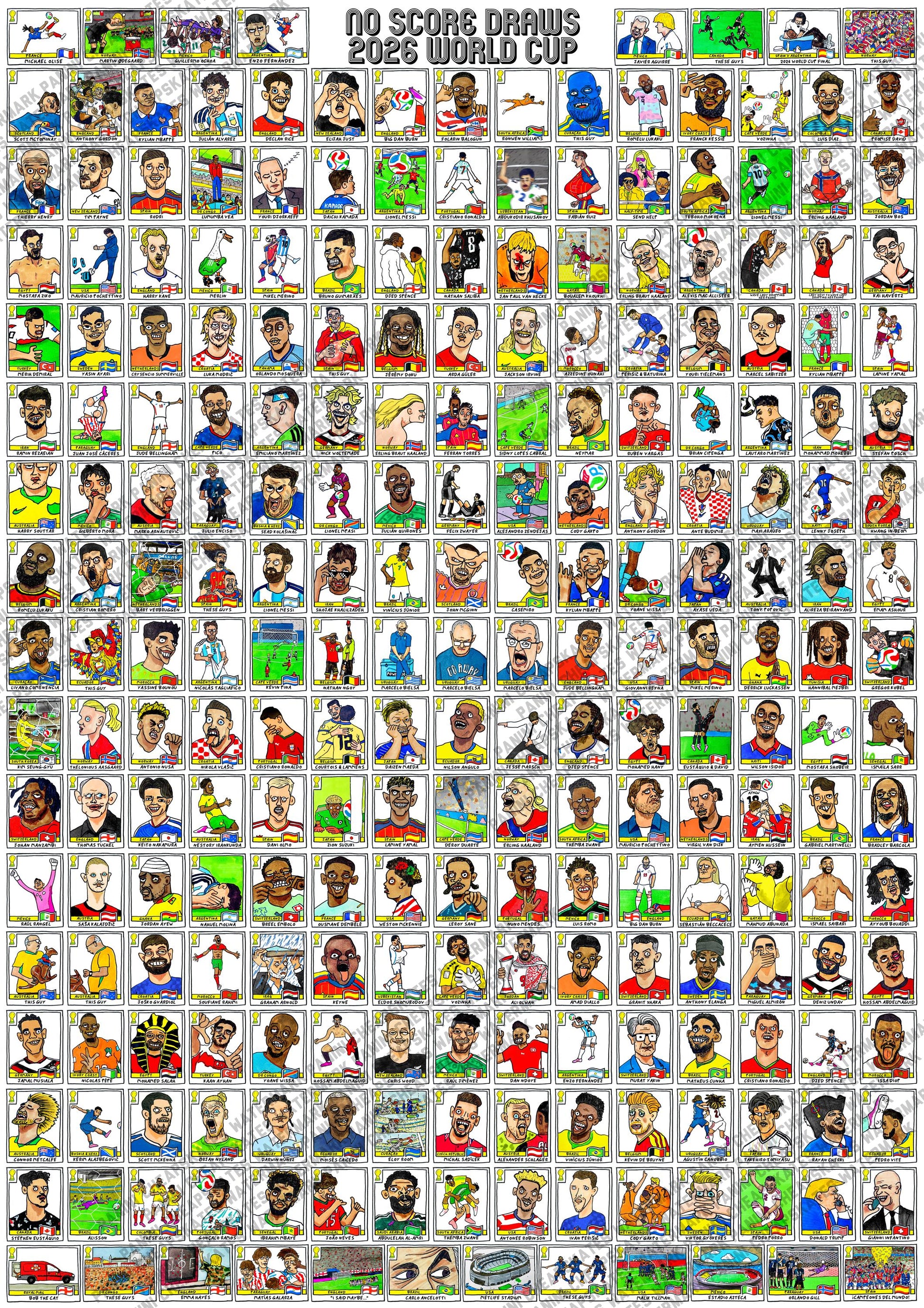 World Cup 2026 - No Score Draws A1 Poster - Extra Large Poster Featuring 245 Wonky Panini-Style WC2026 Doodles