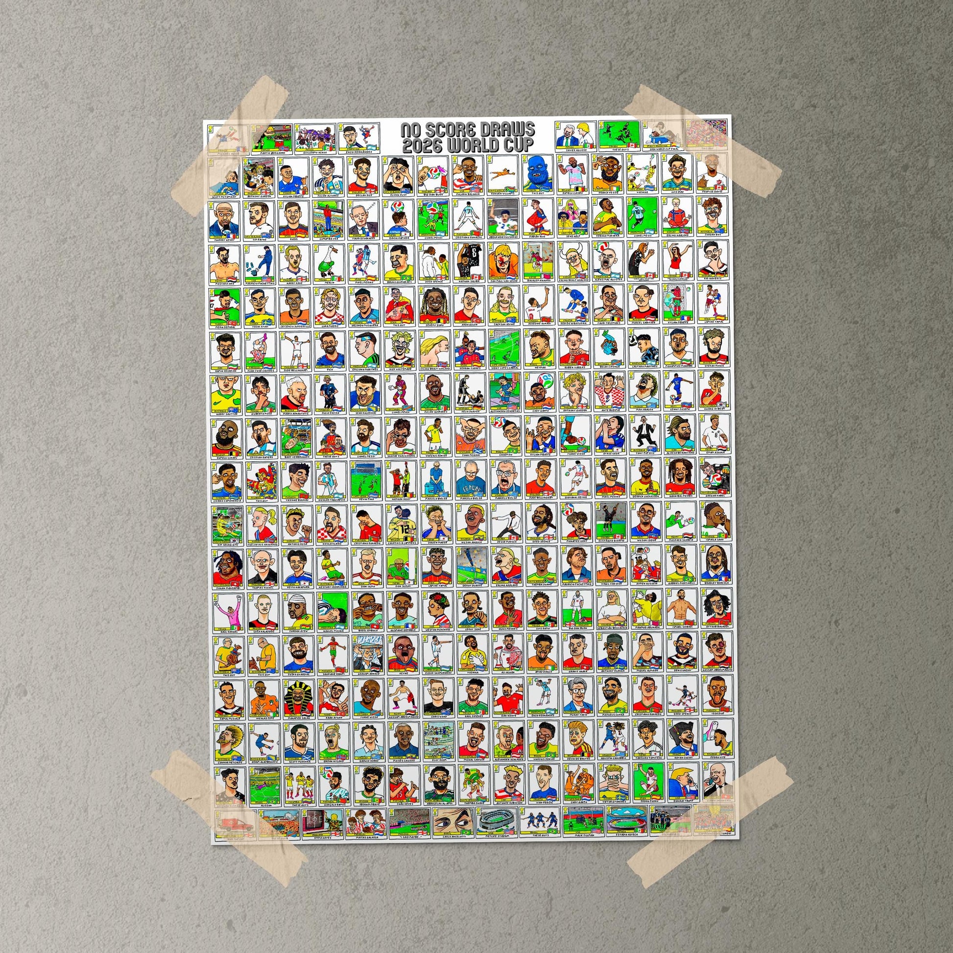 World Cup 2026 - No Score Draws A1 Poster - Extra Large Poster Featuring 245 Wonky Panini-Style WC2026 Doodles