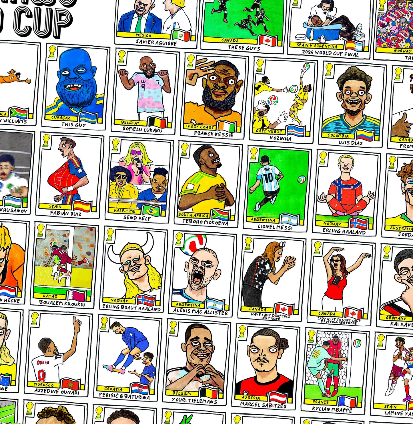 World Cup 2026 - No Score Draws A1 Poster - Extra Large Poster Featuring 245 Wonky Panini-Style WC2026 Doodles
