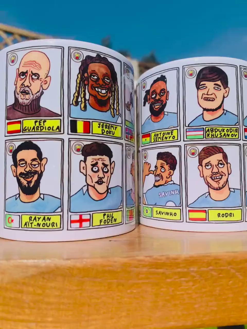 Man City 25/26 - No Score Draws Mug Set - Set of TWO DIFFERENT 11oz Ceramic Mugs with 24 Wonky MCFC Doodles Of Manchester City's 25/26 Squad