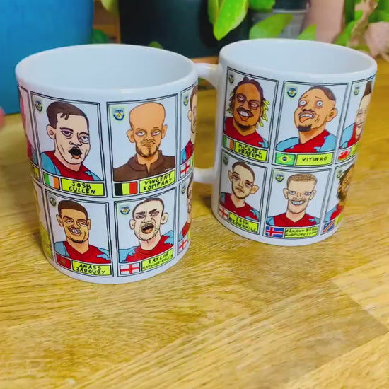 Burnley Vol 2 No Score Draws Mug Set - Set of 2 11oz Ceramic Mugs with Wonky Panini-doodles of Kompany's 22-23 Clarets Promotion Winners