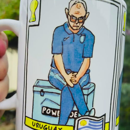 Bielsa 2026 Uruguay Triptych No Score Draws Mug - 11oz Ceramic El Loco Mug With 3 Wonky NSD World Cup 2026 Football Drawings