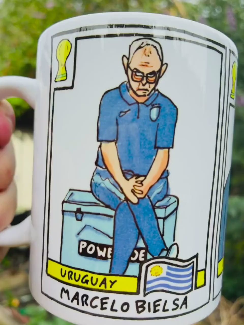 Bielsa 2026 Uruguay Triptych No Score Draws Mug - 11oz Ceramic El Loco Mug With 3 Wonky NSD World Cup 2026 Football Drawings