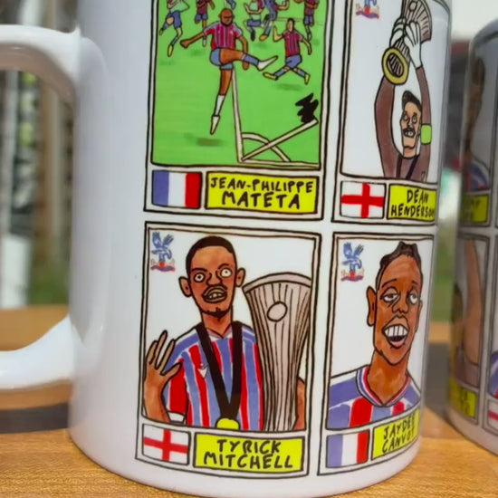 Crystal Palace Conference League CHAMPIONS No Score Draws Mug Set - Set of 2 DIFFERENT 11oz Mugs with 24 Panini-doodles of CPFCs 25/26 Squad