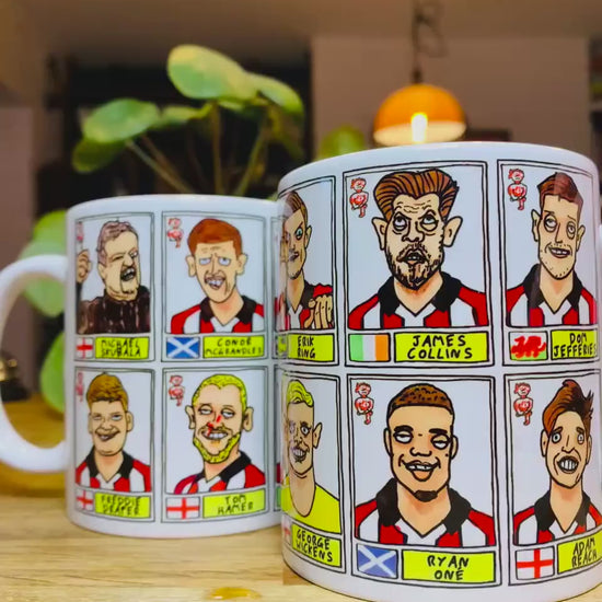 Lincoln City Vol 2 - Imps Going Up 25/26 No Score Draws Mug Set - Set of TWO DIFFERENT 11oz Mugs with Wonky Doodles of LCFC's Promotion Side