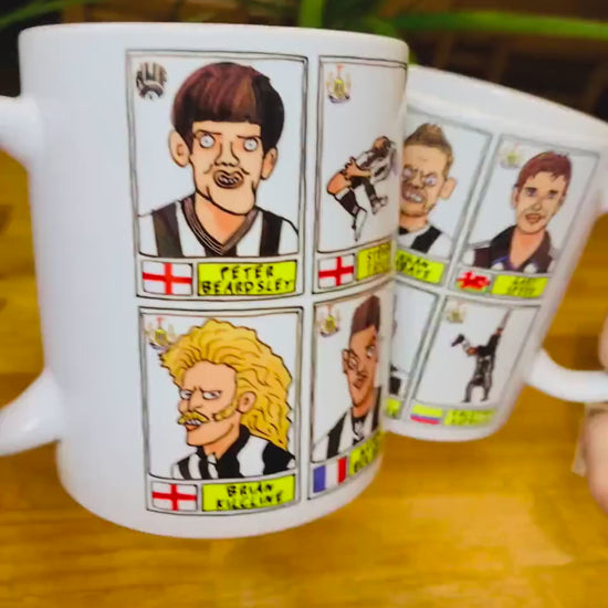 Newcastle United No Score Draws Mug Set - Set of TWO 11oz Ceramic Mugs with Wonky Panini sticker-style No Score Draws Doodles of NUFC icons