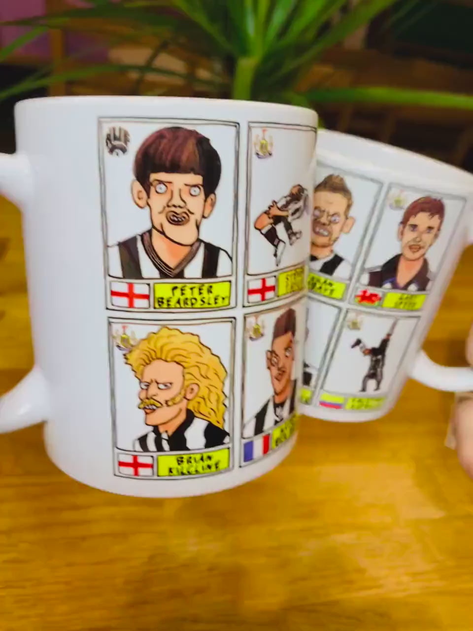 Newcastle United No Score Draws Mug Set - Set of TWO 11oz Ceramic Mugs with Wonky Panini sticker-style No Score Draws Doodles of NUFC icons