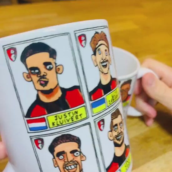 Bournemouth Volume 2 - Cherries 24-25 No Score Draws Mug Set - Set of TWO DIFFERENT 11oz Ceramic Mugs with Wonky Panini-style AFCB  Doodles