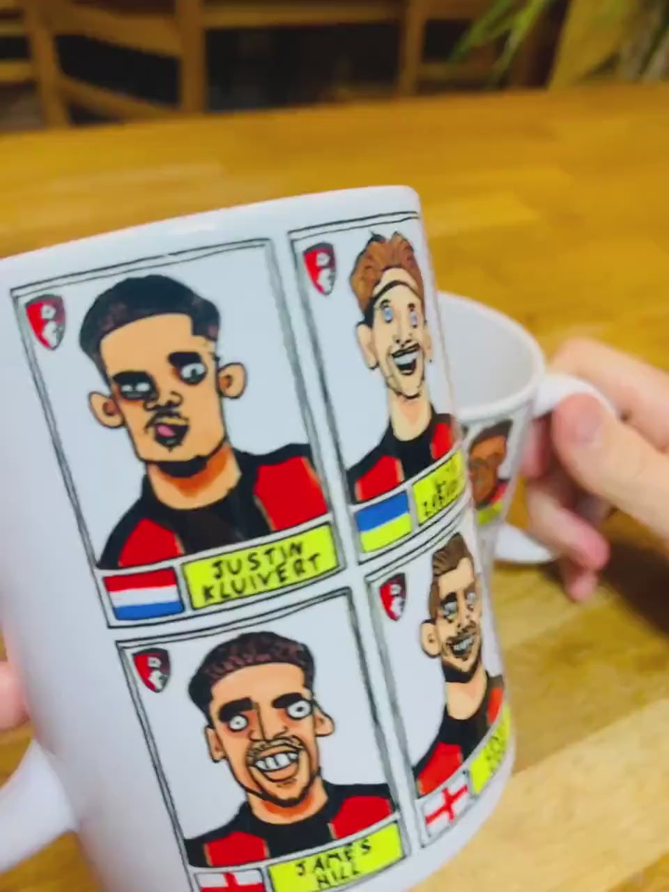 Bournemouth Volume 2 - Cherries 24-25 No Score Draws Mug Set - Set of TWO DIFFERENT 11oz Ceramic Mugs with Wonky Panini-style AFCB  Doodles