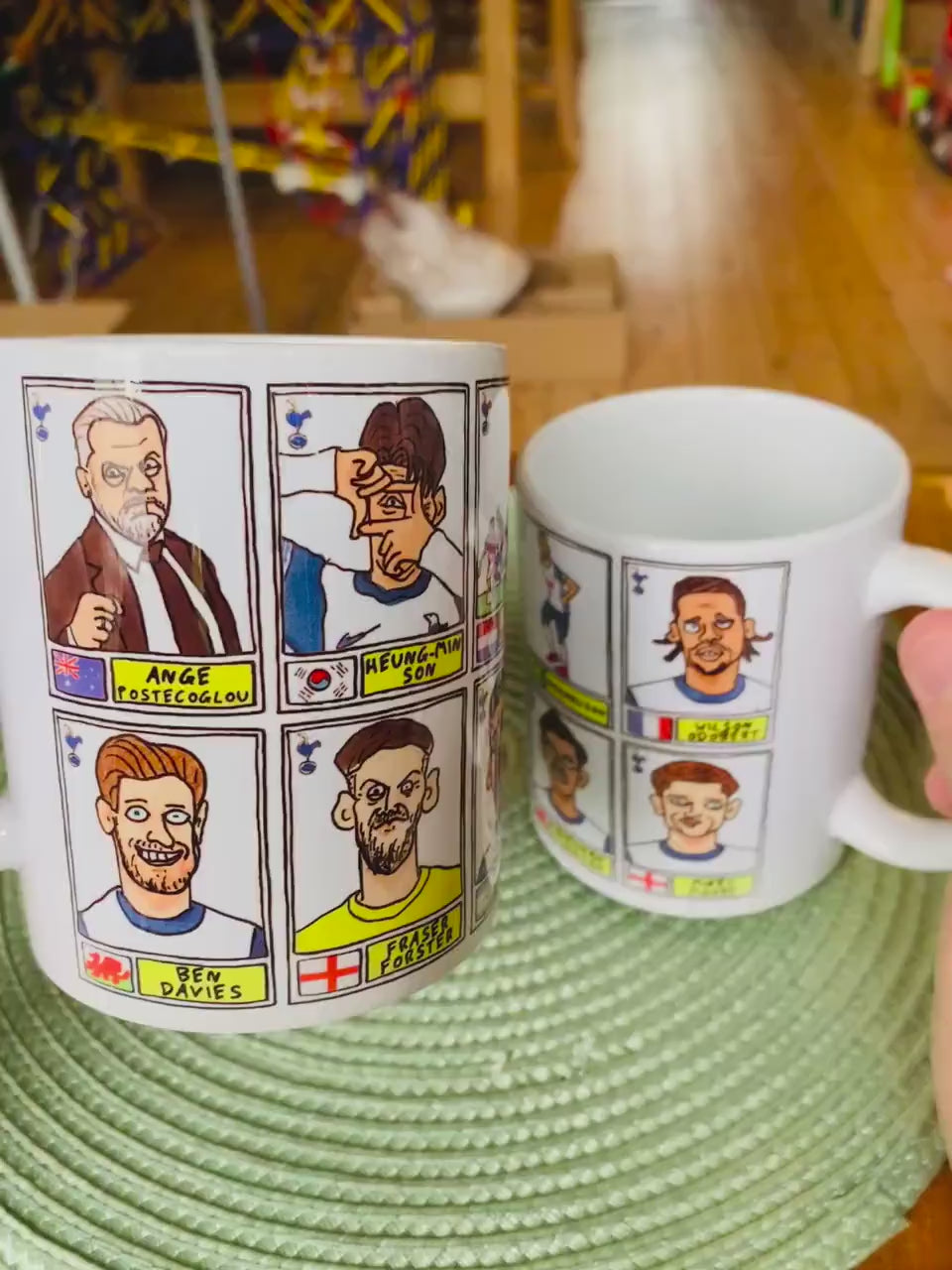 Spurs Volume 4 - Angeball 24-25 No Score Draws Mug Set - Set of TWO DIFFERENT 11oz Ceramic Mugs with Wonky Panini-style THFC  Doodles