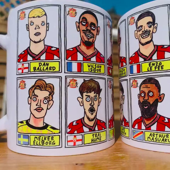 Sunderland Volume 5 - 25/26 Black Cats No Score Draws Mug Set - Set of TWO DIFFERENT 11oz Ceramic Mugs with Wonky Doodles Of SAFC 25/26 Side