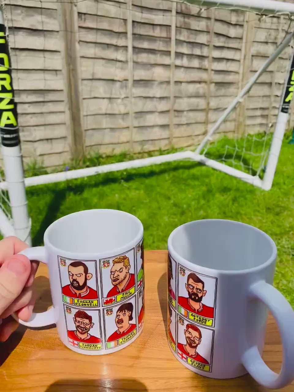 Wrexham Vol 3 No Score Draws Mug Set - Set of TWO 11oz Ceramic Mugs with Wonky Panini-style Doodles of Wrexham's 23/24 Promotion Winners