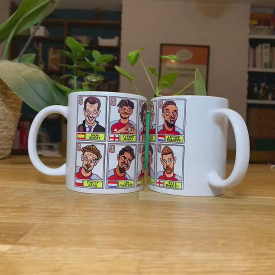 Aston Villa Emery 25/26 No Score Draws Mug Set - Set of TWO DIFFERENT 11oz Ceramic Mugs with Wonky Panini-style AVFC Doodles Of Emery & Co