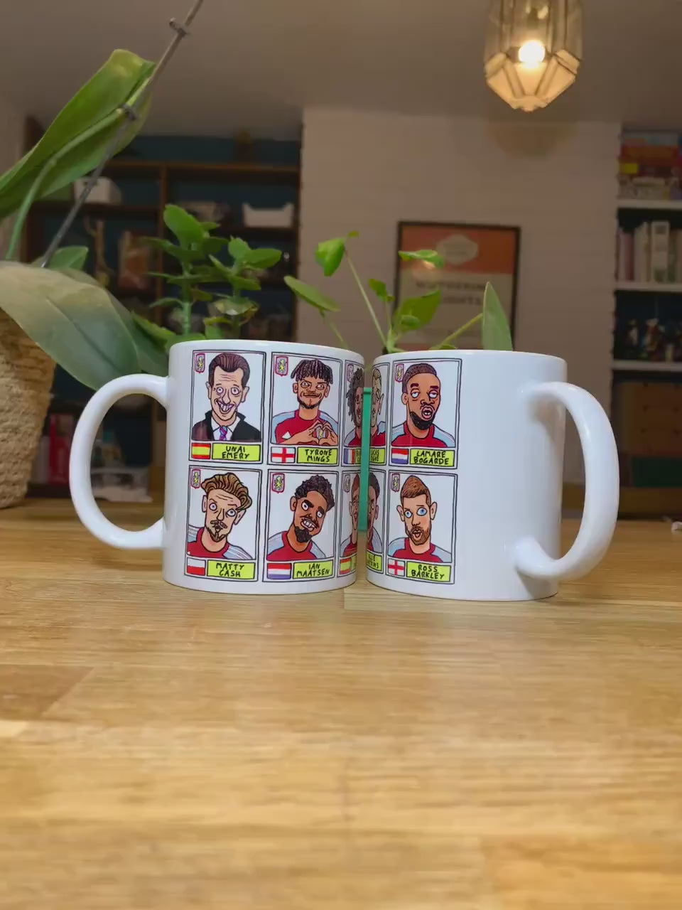 Aston Villa Emery 25/26 No Score Draws Mug Set - Set of TWO DIFFERENT 11oz Ceramic Mugs with Wonky Panini-style AVFC Doodles Of Emery & Co